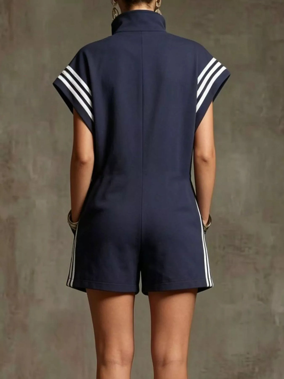Striped Zip Front Short Sleeve Romper - photo 9