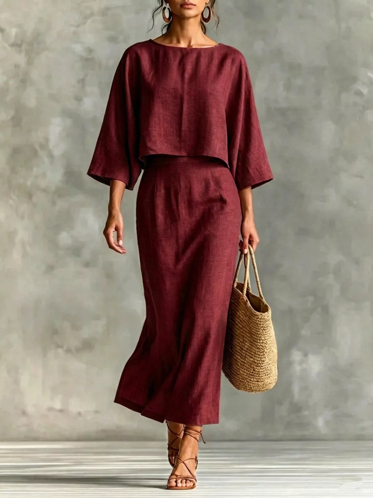 Full Size Solid Color Cropped Top and Midi Skirt Set Plus Size - photo 4