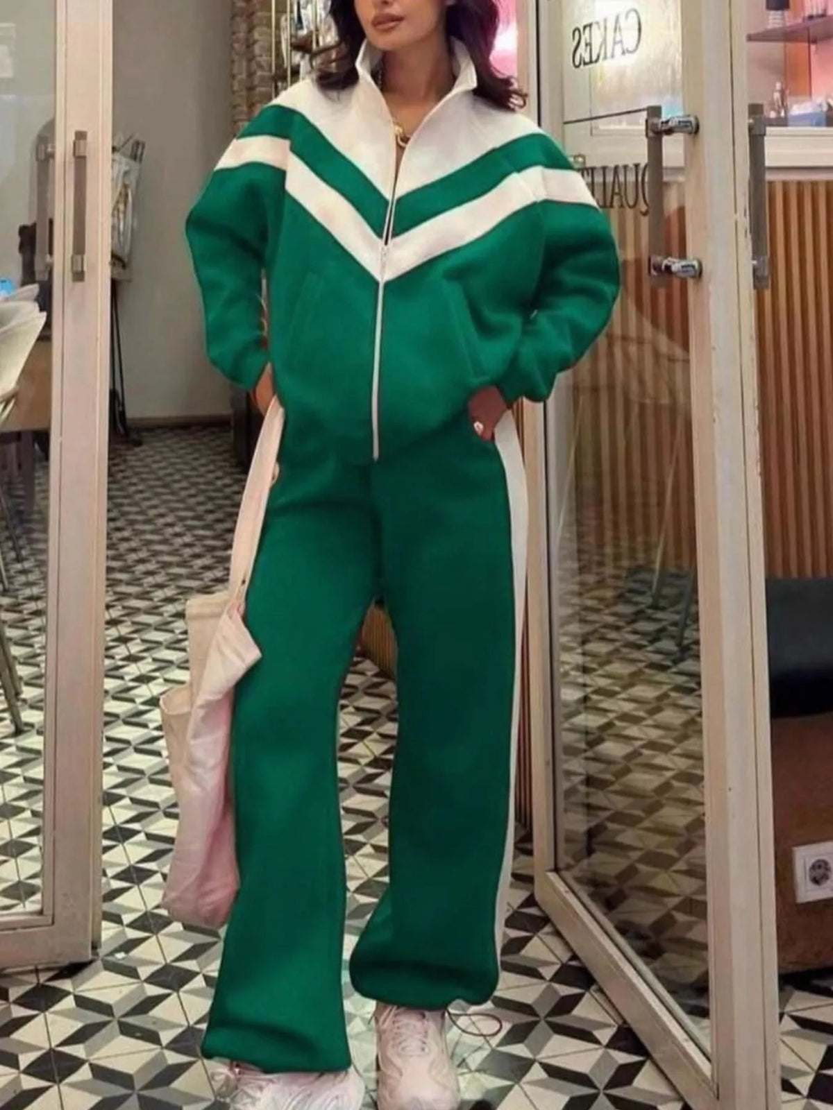 Color Block Zip-Up Outerwear and Pants Set - photo 20