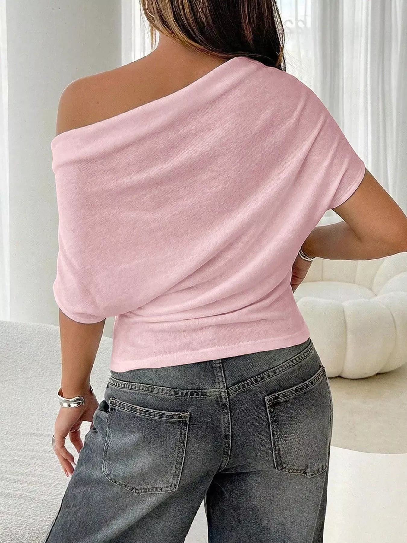 Off-Shoulder Ruched Knit T-Shirt Secondary image