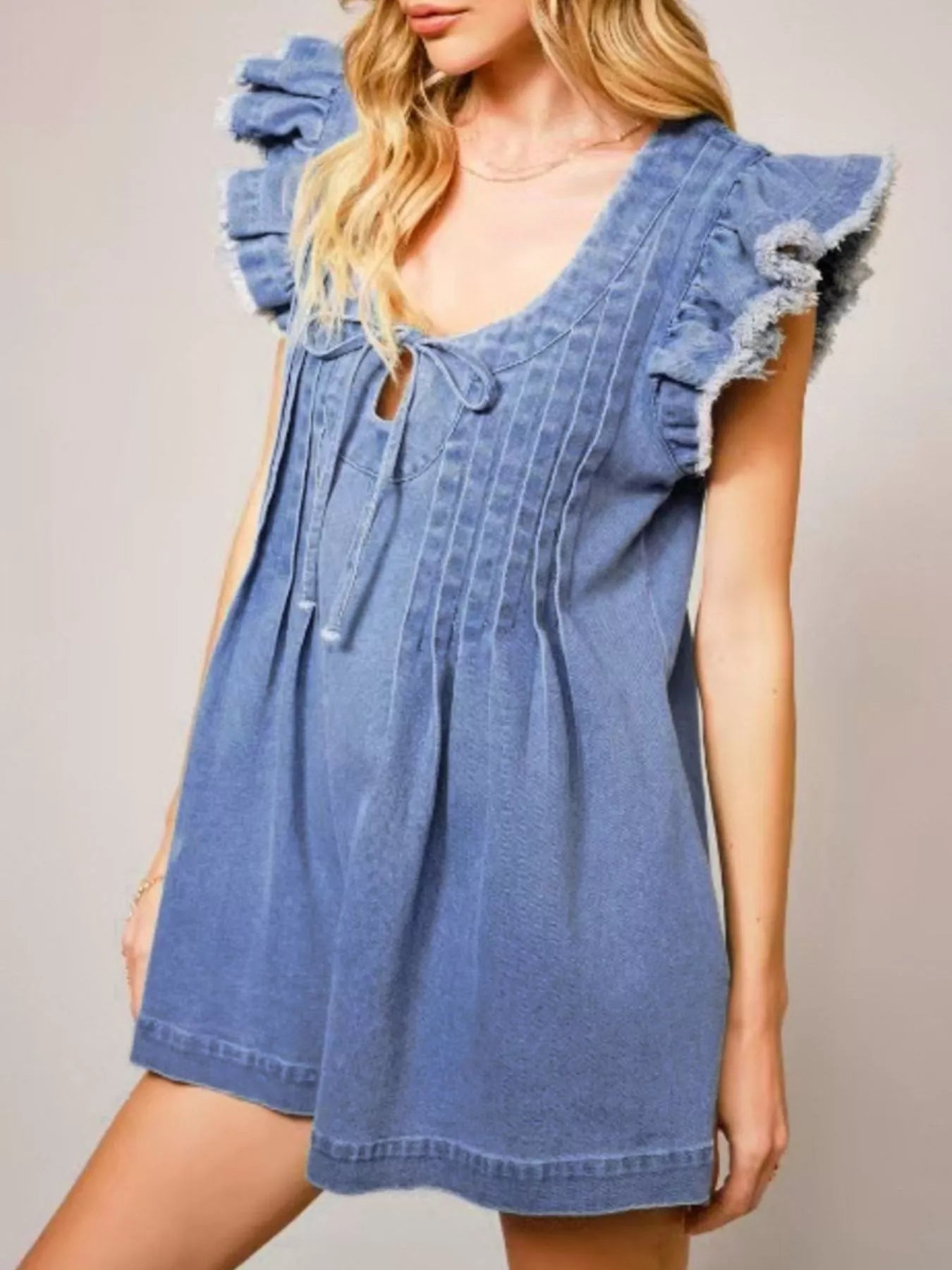Ruffle Sleeve Denim Romper Secondary image
