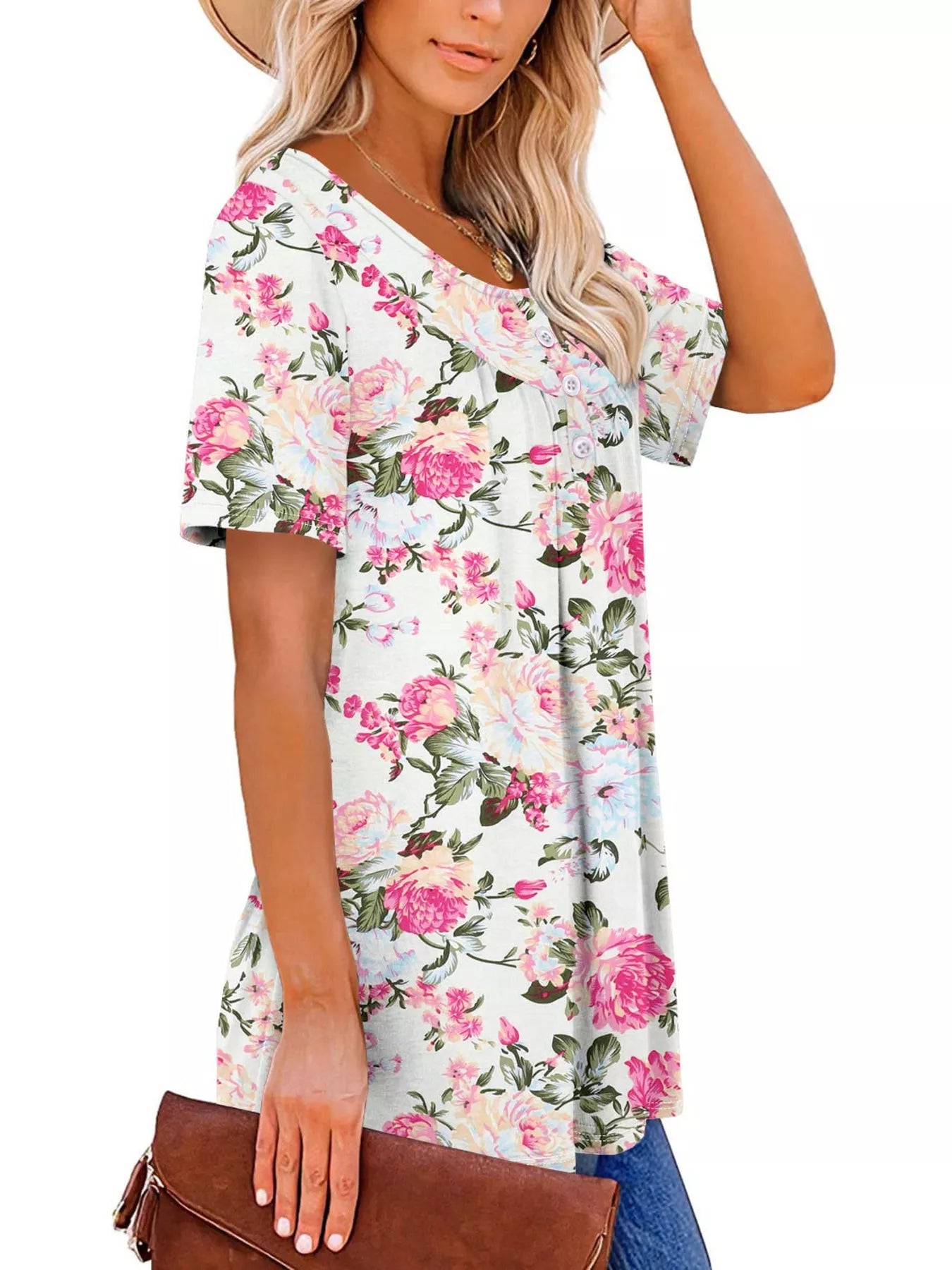 Plus Size Floral Print Short Sleeve T-Shirt Secondary image