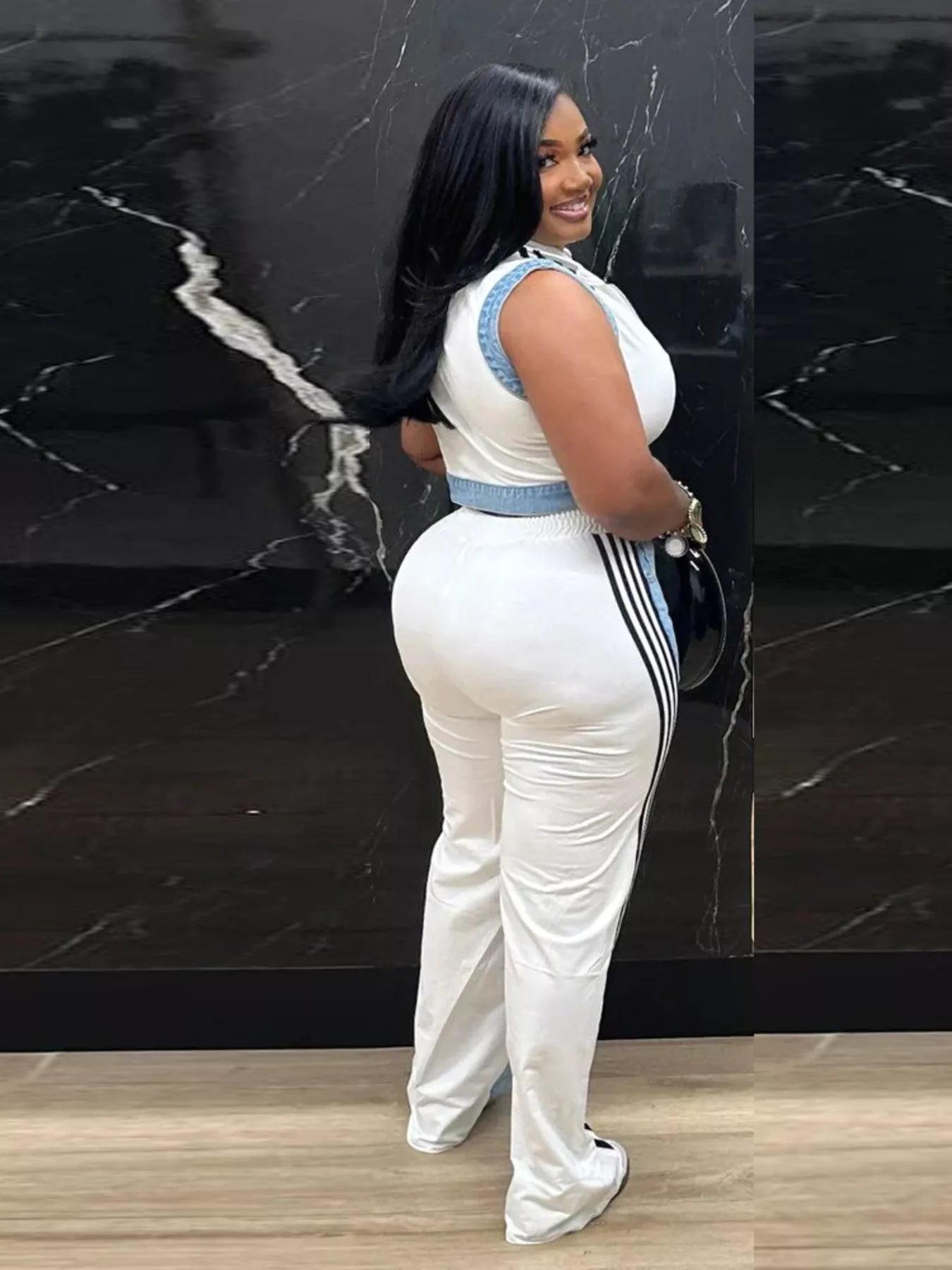 Zip Front Crop Top and Striped Pants Set Secondary image