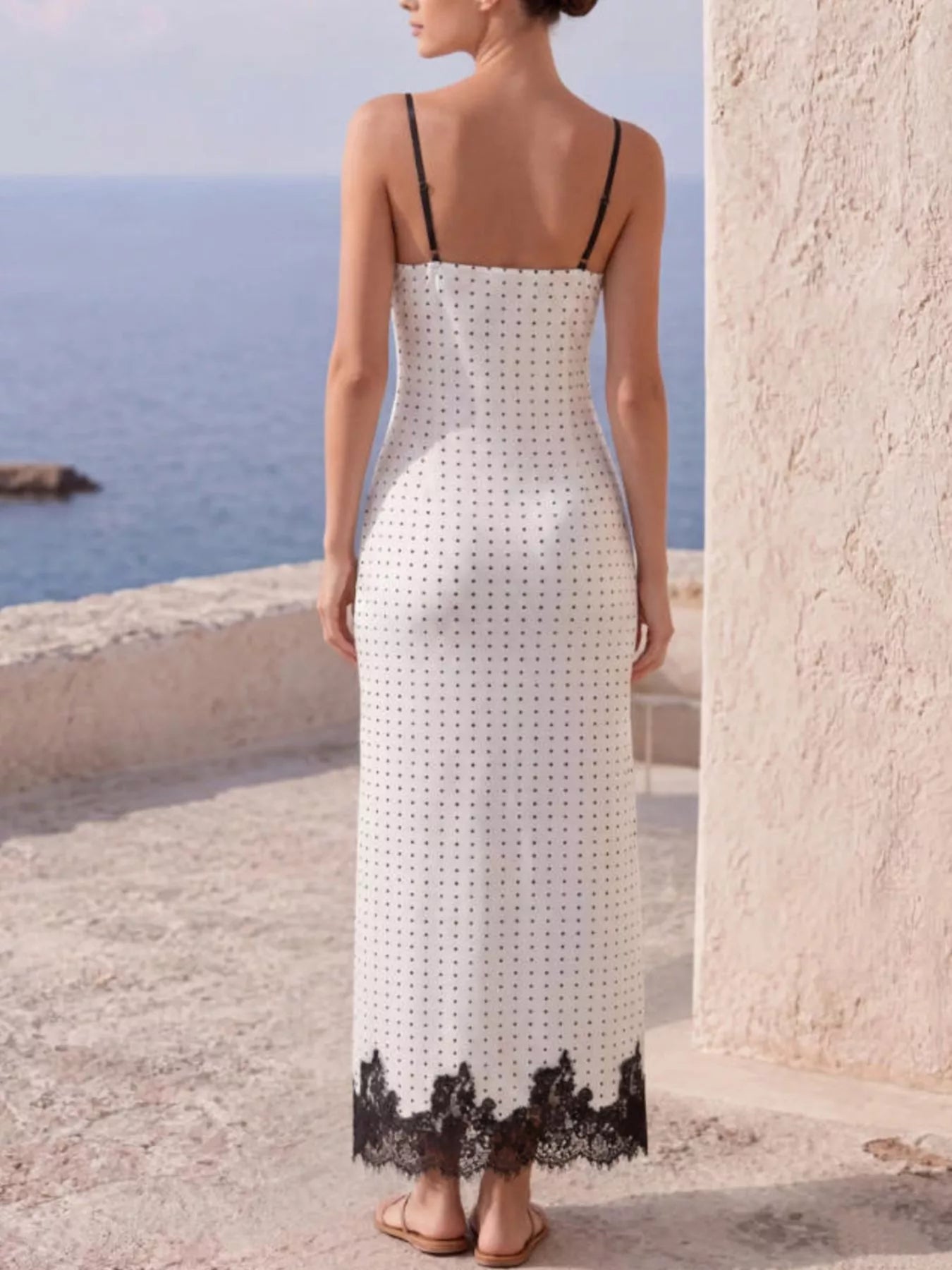 Polka Dot Lace Trim Spaghetti Strap Maxi Dress Secondary image