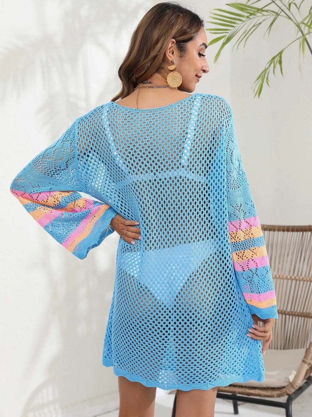 Openwork Contrast Long Sleeve Cover-Up Secondary image