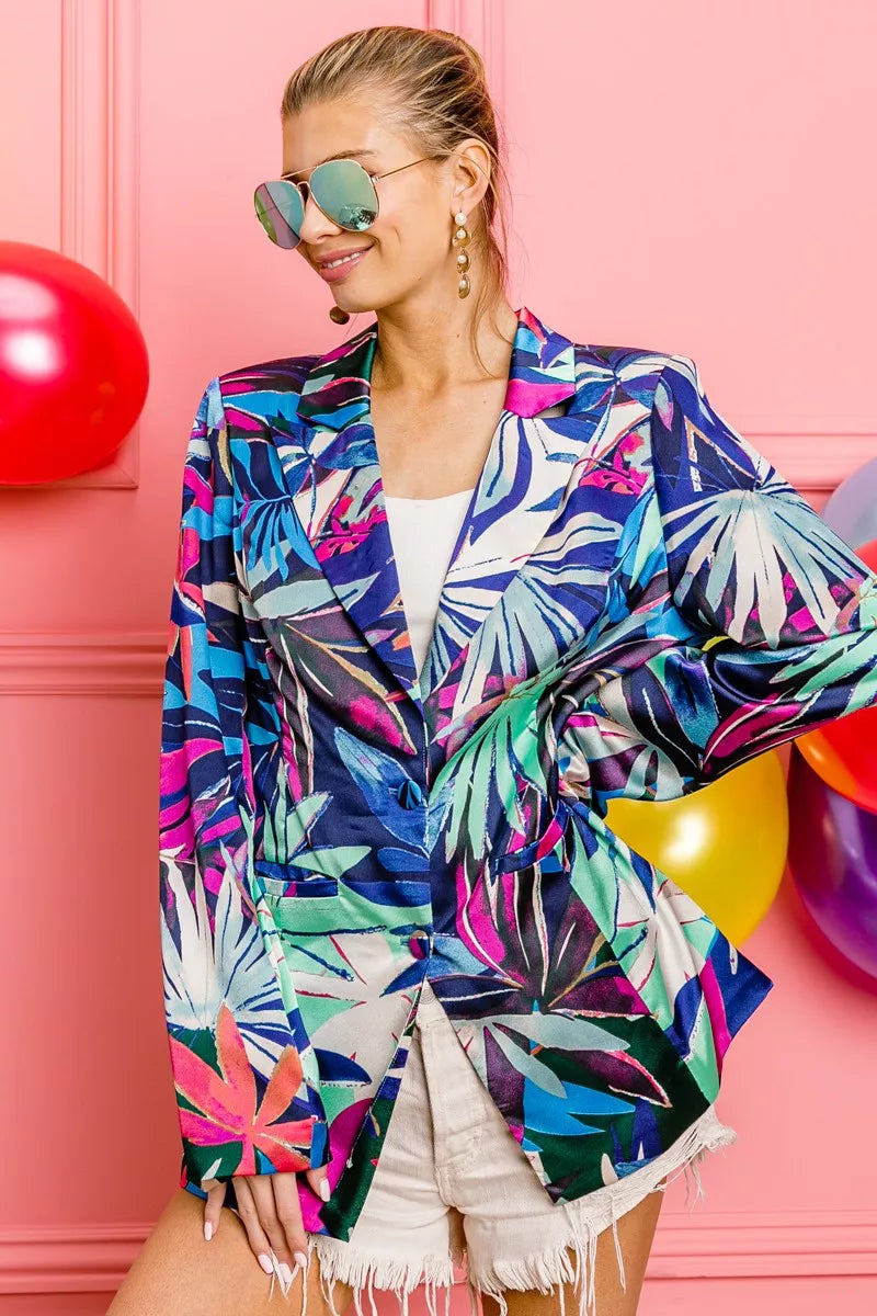 BiBi Thin Satin Tropical Single Blazer Secondary image