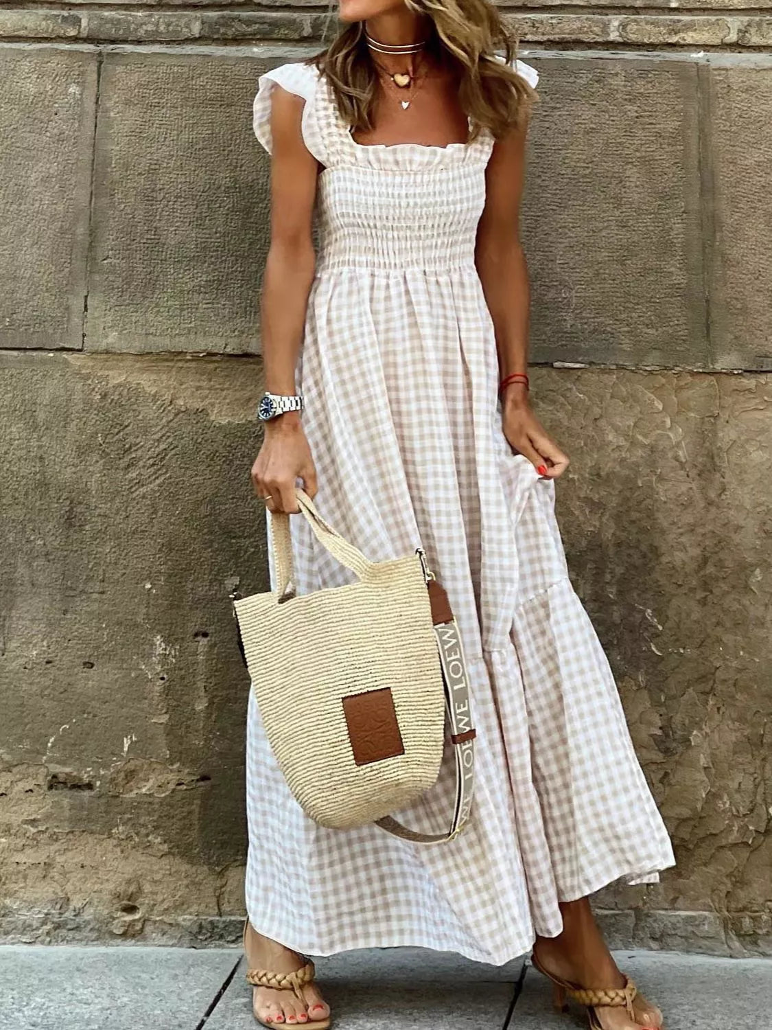 Full Size Gingham Smocked Ruffle Maxi Dress Plus Size Secondary image