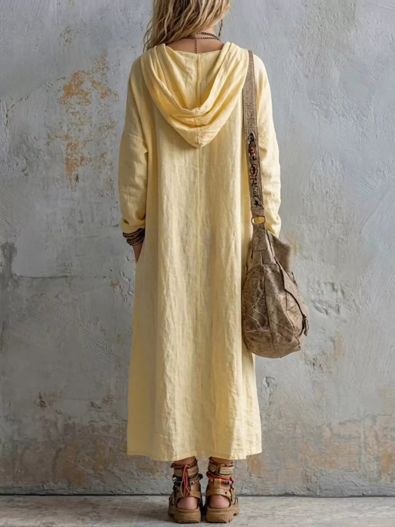 Long Sleeve Hooded Midi Dress with Pockets Secondary image