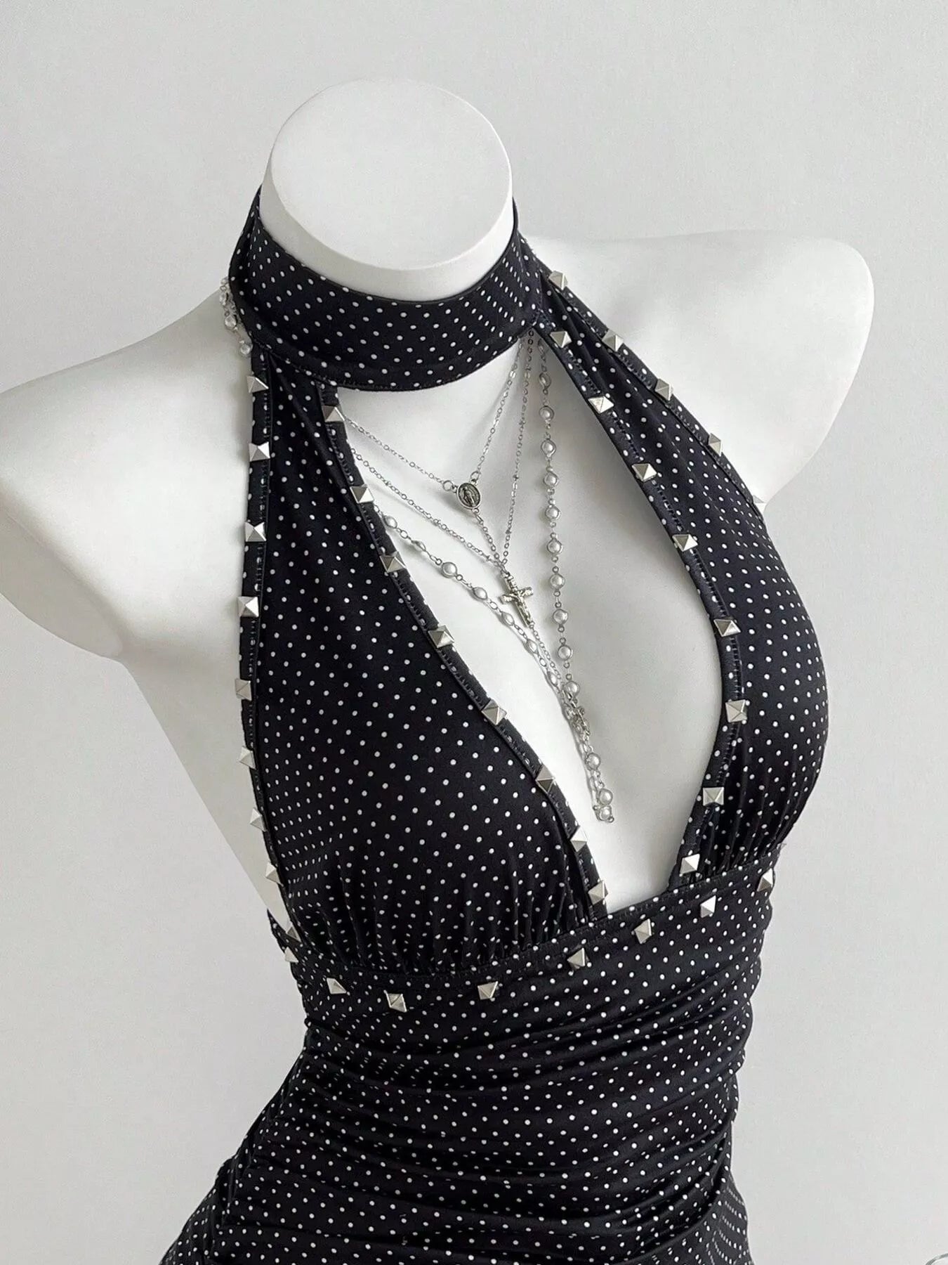 Polka Dot Cutout Front Halter Neck Dress Secondary image