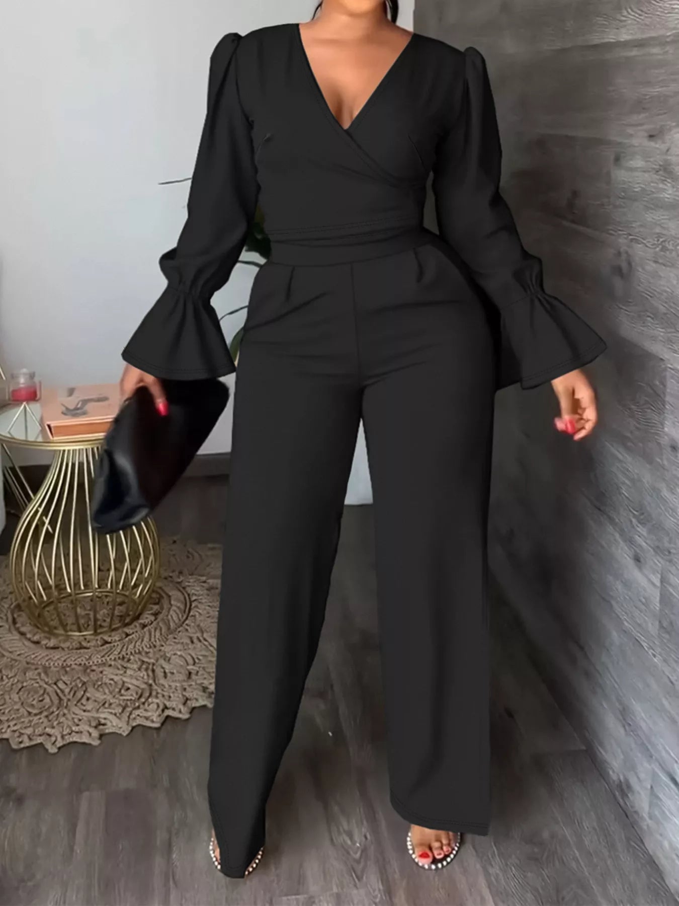 Plus Size Flounce Sleeve Top and Pants Set Secondary image