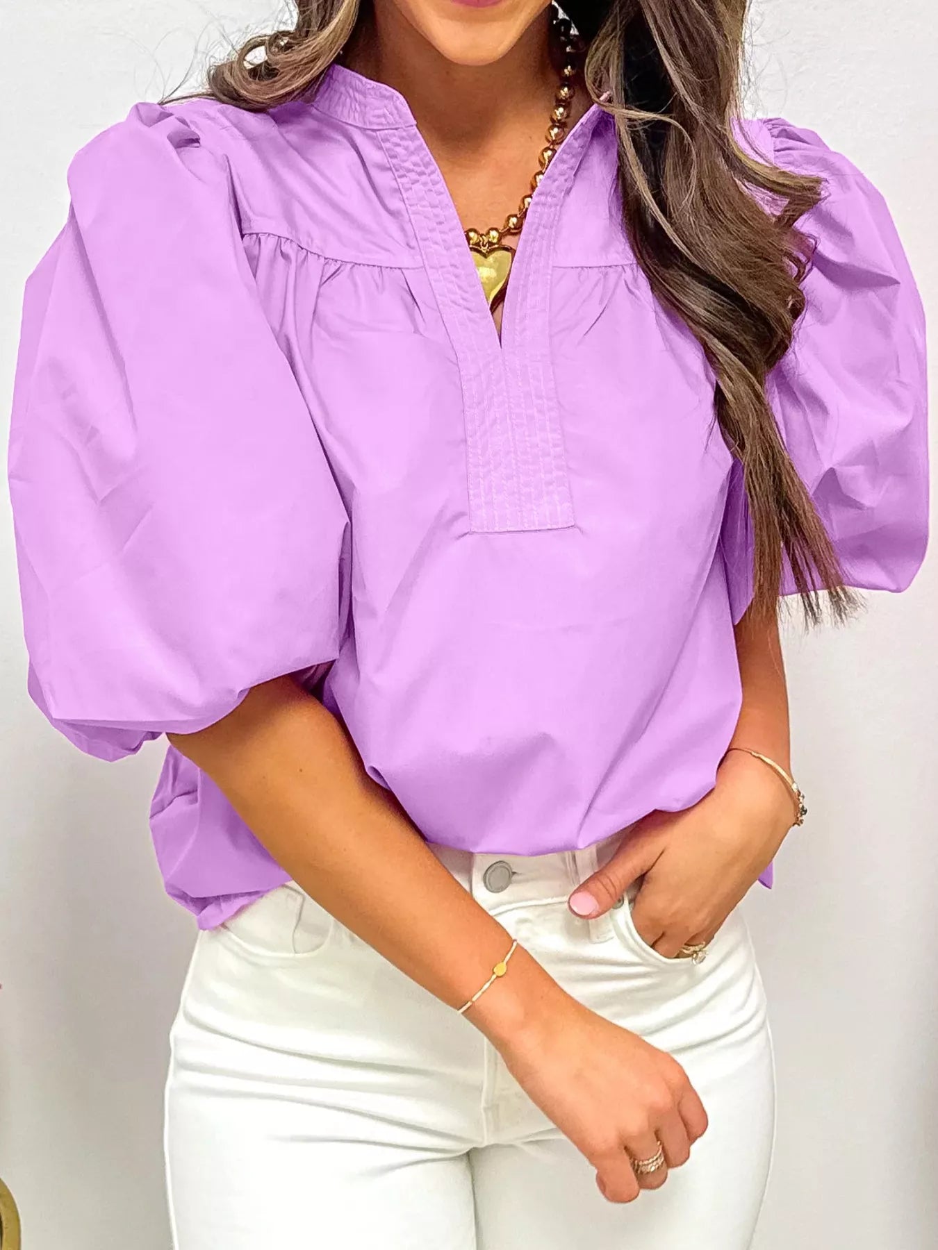Notched Puff Sleeve Blouse Secondary image