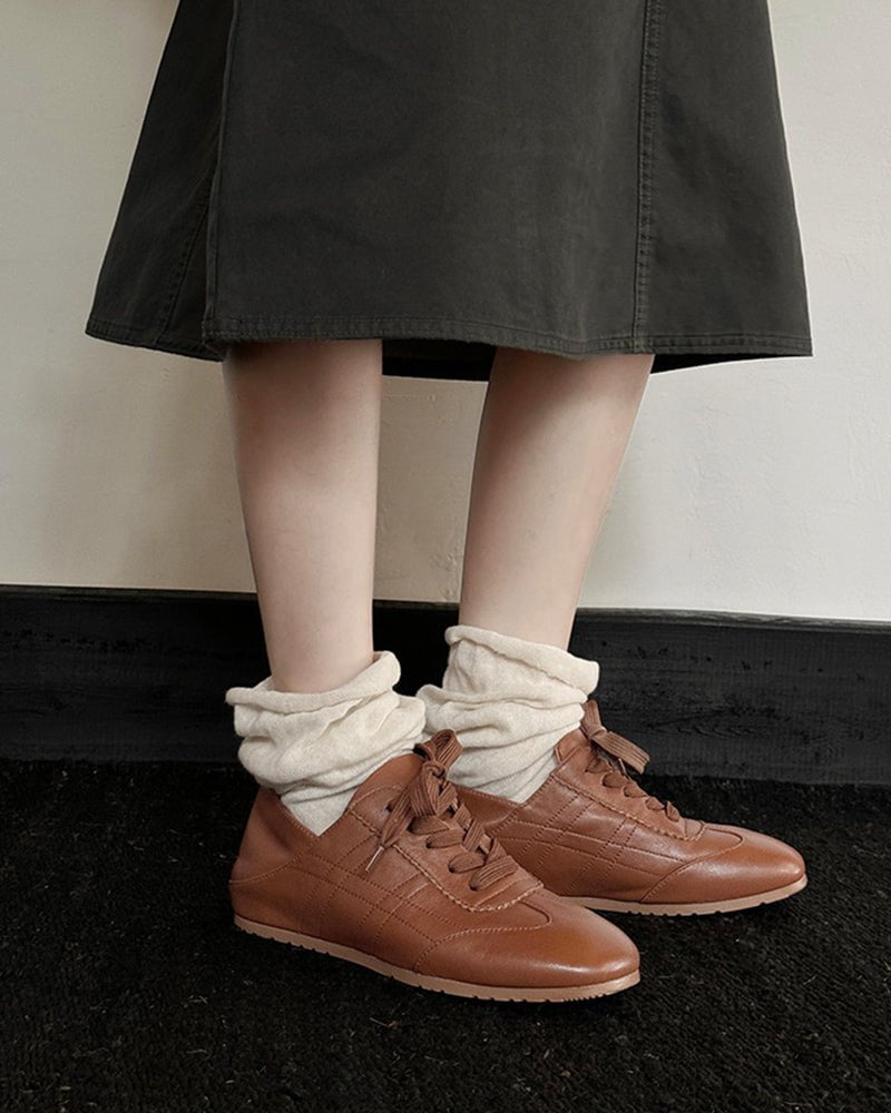 Retro Nappa Leather Lace-Up Flat Sneakers