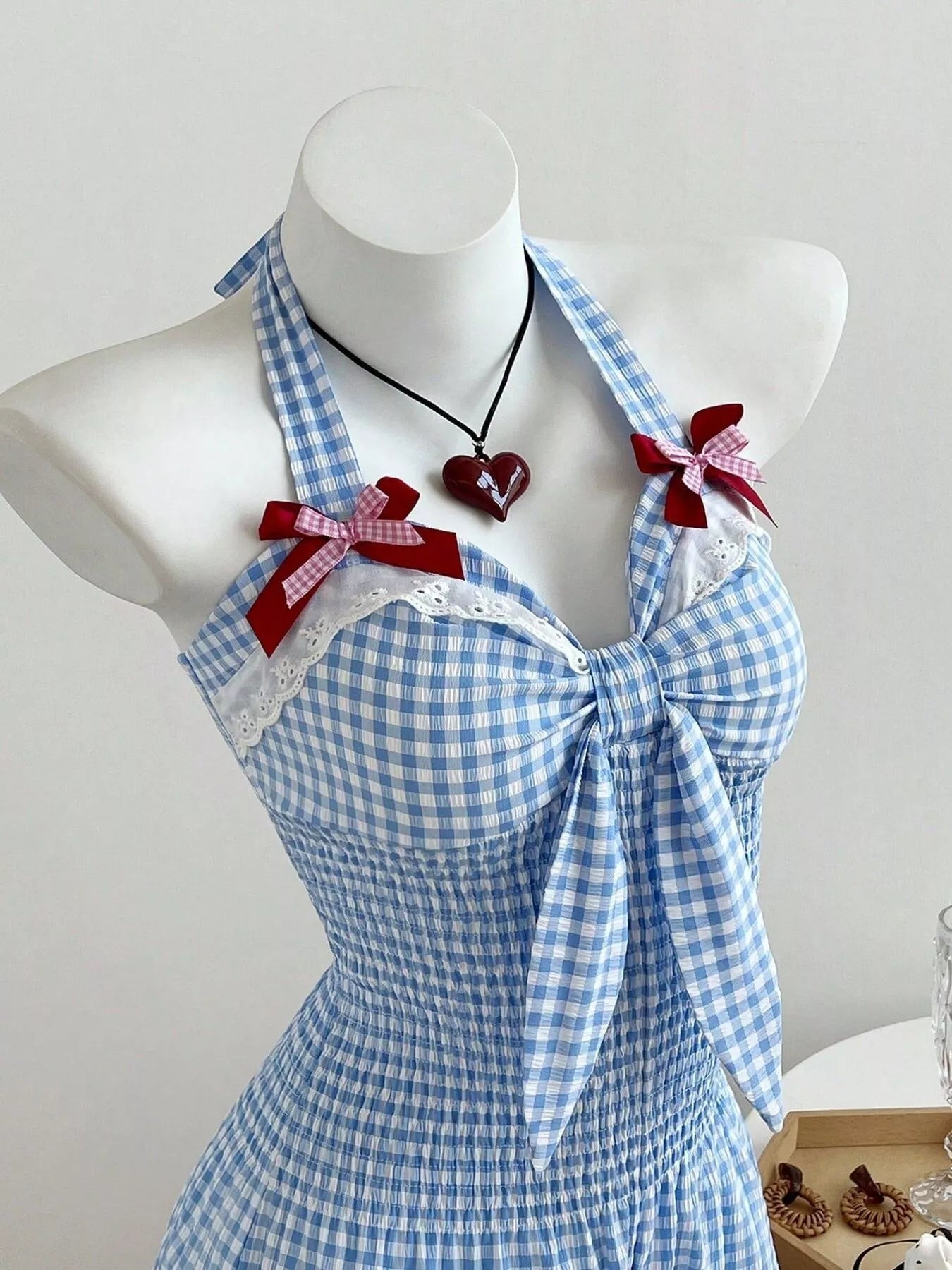 Gingham Bowknot Halter Neck Romper Secondary image