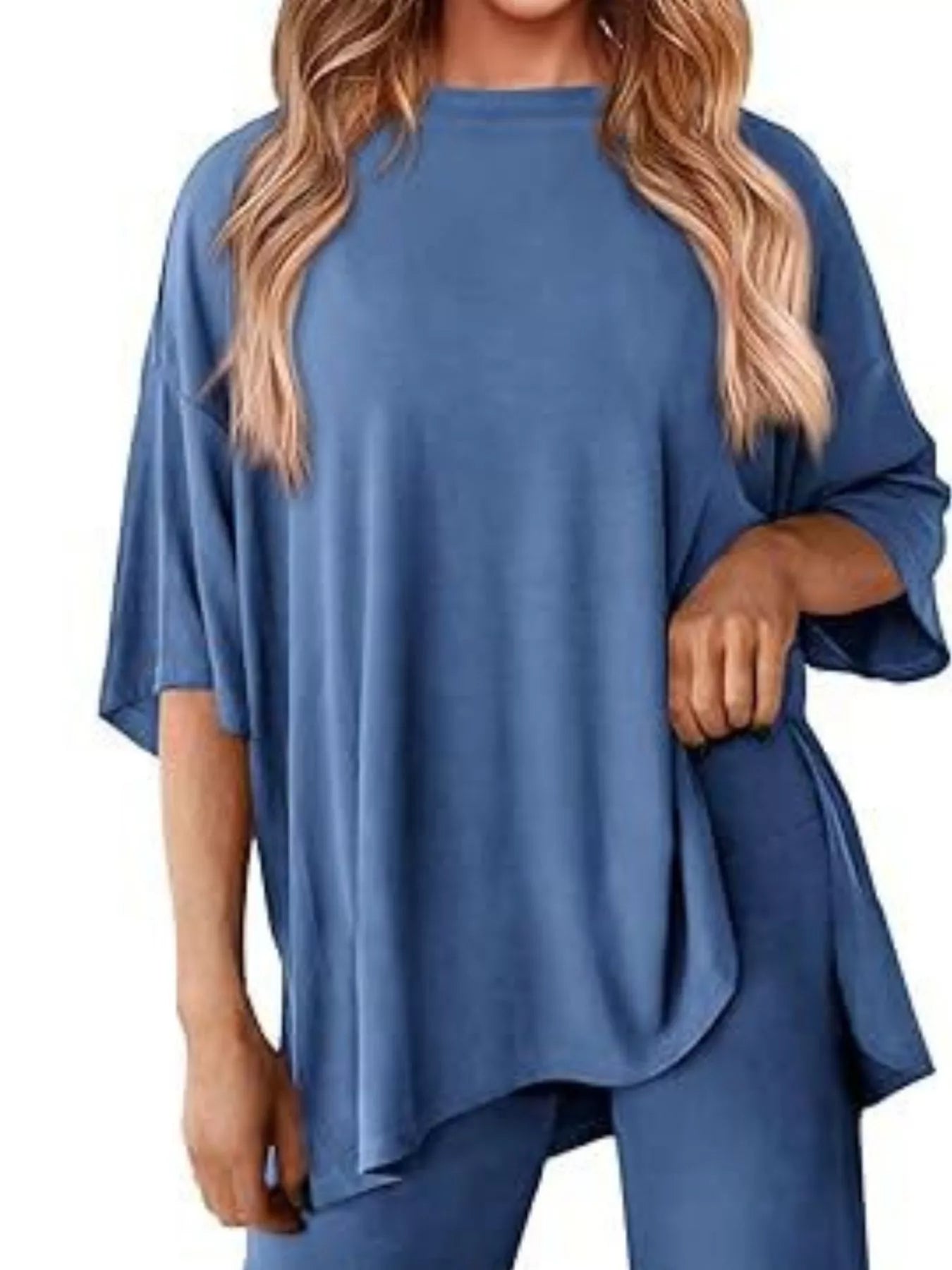 Slit Round Neck Top and Pants Set Secondary image
