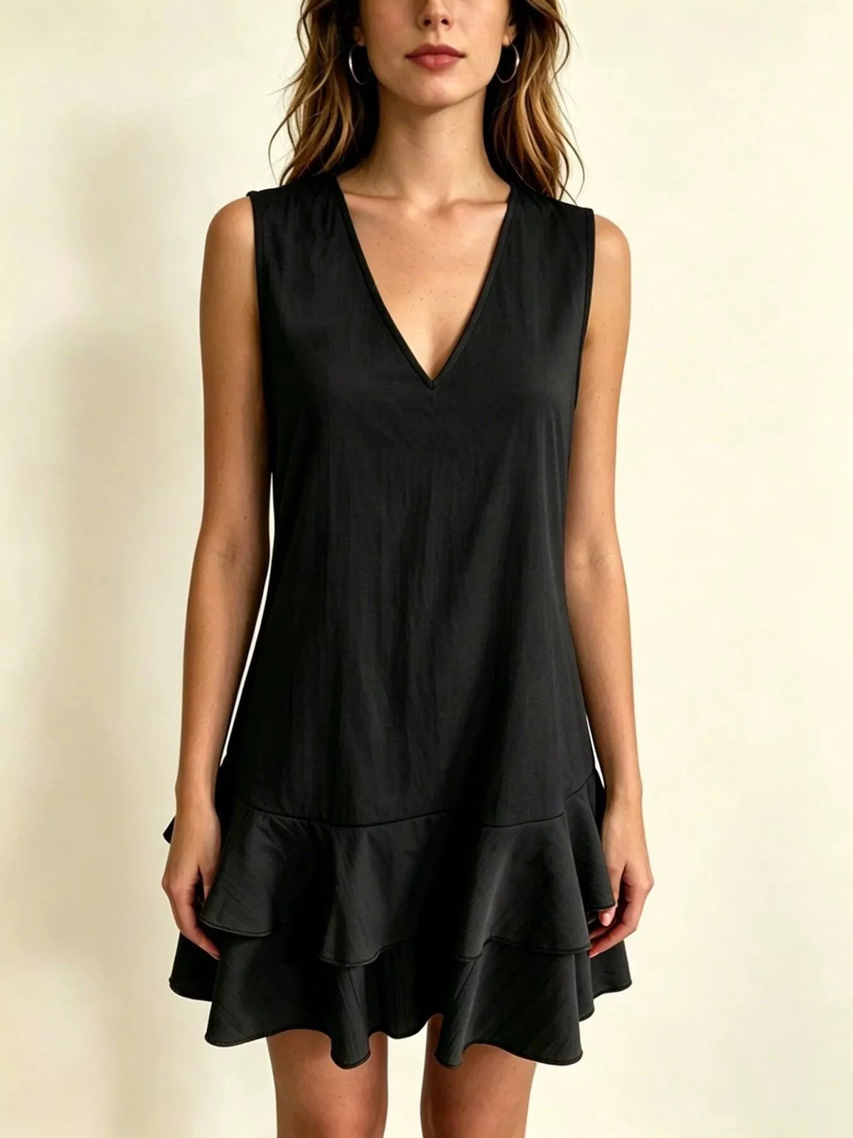 Full Size Sleeveless V-Neck Tiered Ruffle Mini Dress Plus Size - photo 3