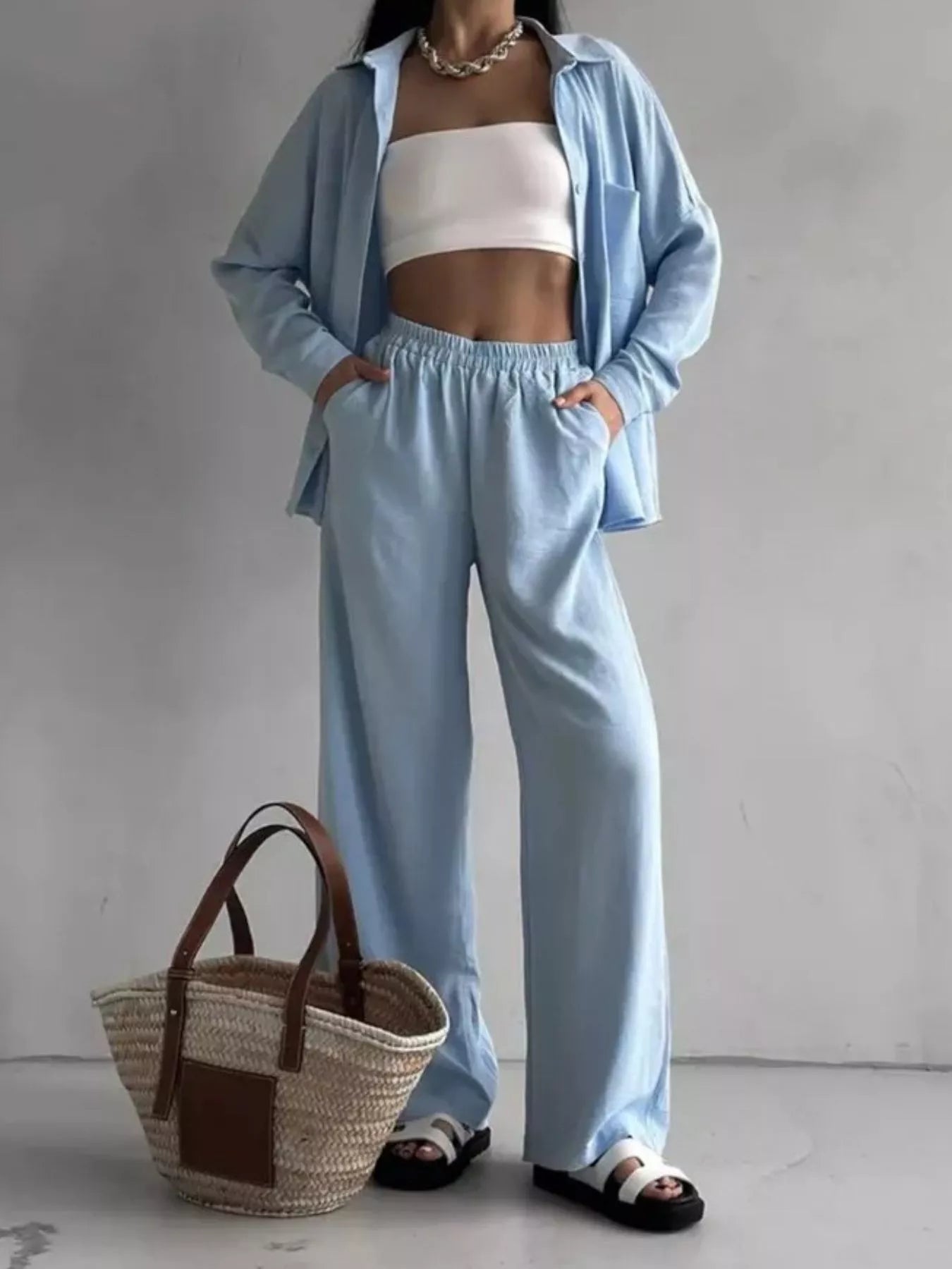 Button Up Long Sleeve Shirt and Pants Set Secondary image