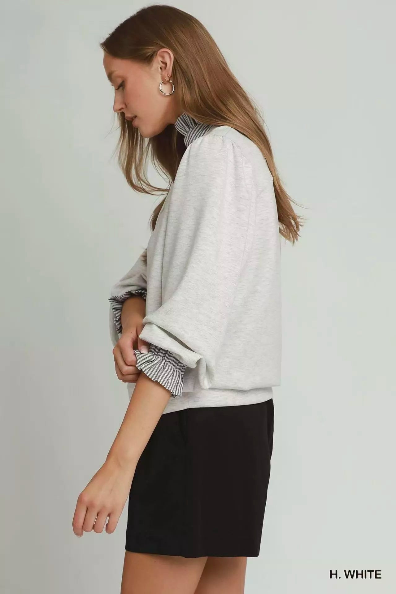 Umgee Stripe Ruffle Neck Long Sleeve Top Secondary image