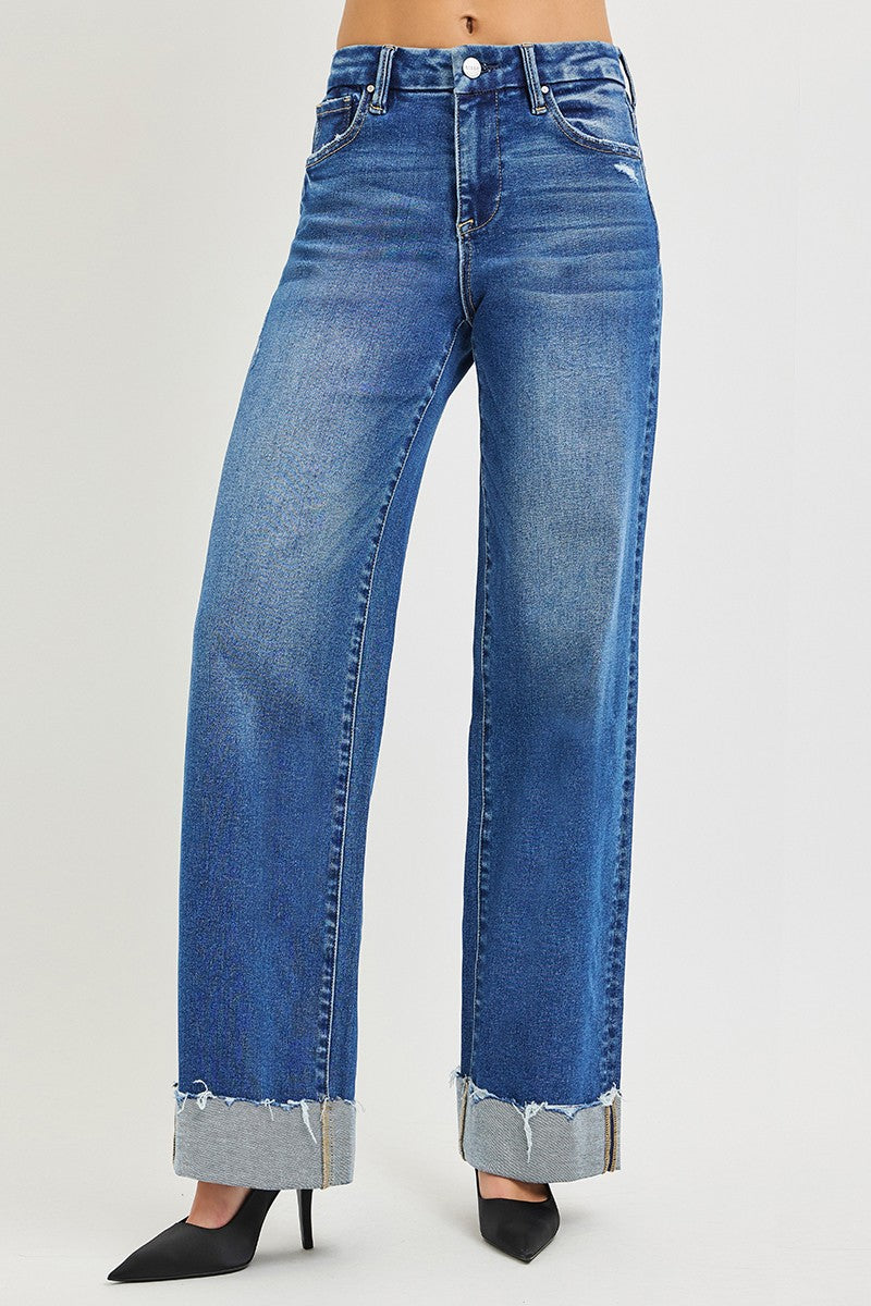 RISEN High Rise Wide Leg Jeans With Cuffed Hem Secondary image