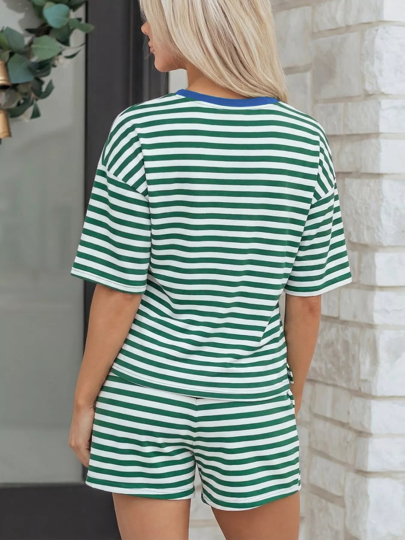 Stripe Boxy Tee and Drawstring Elastic Waist Shorts Set Secondary image