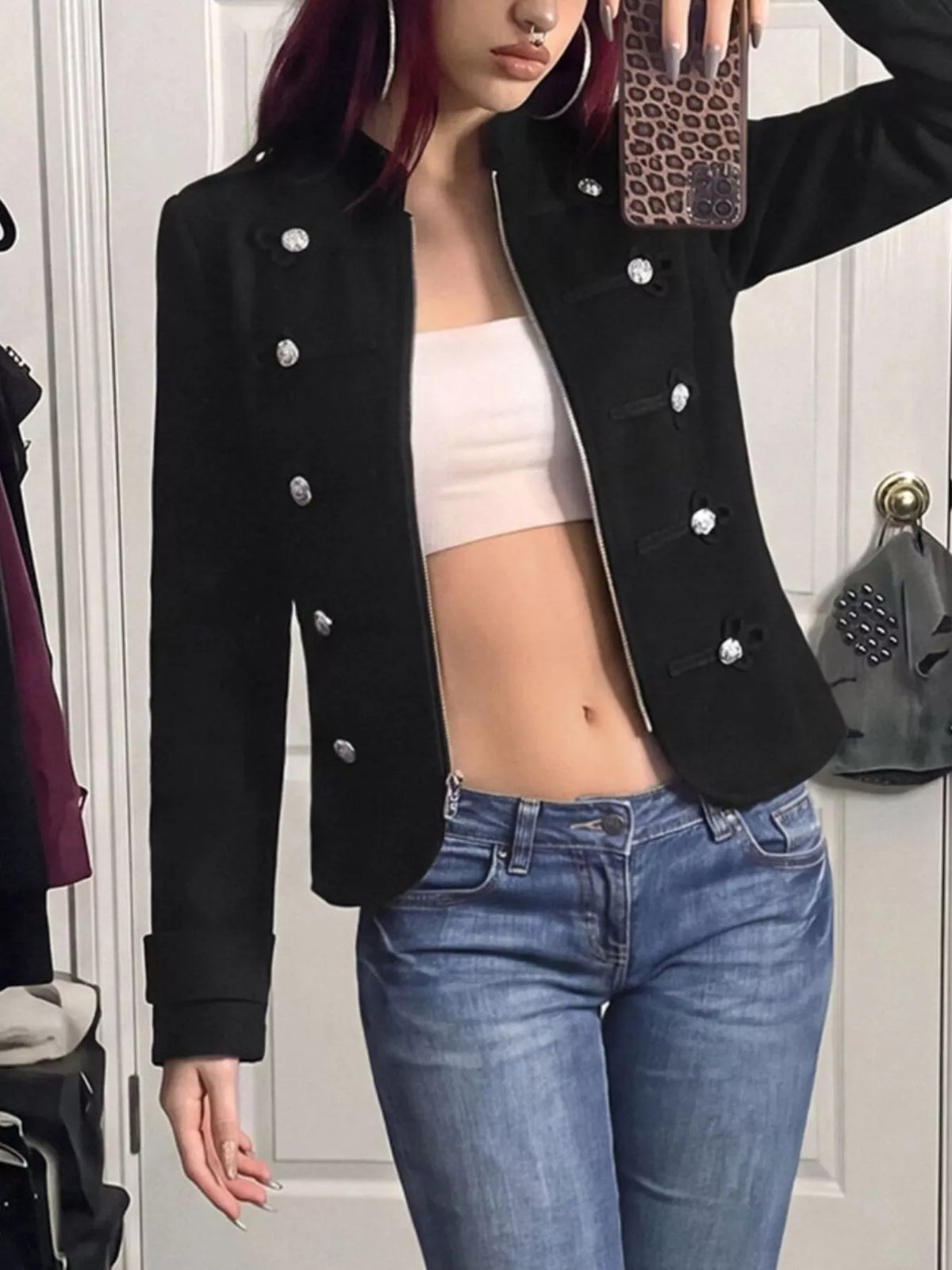 Decorative Button Zip Up Outerwear - photo 4
