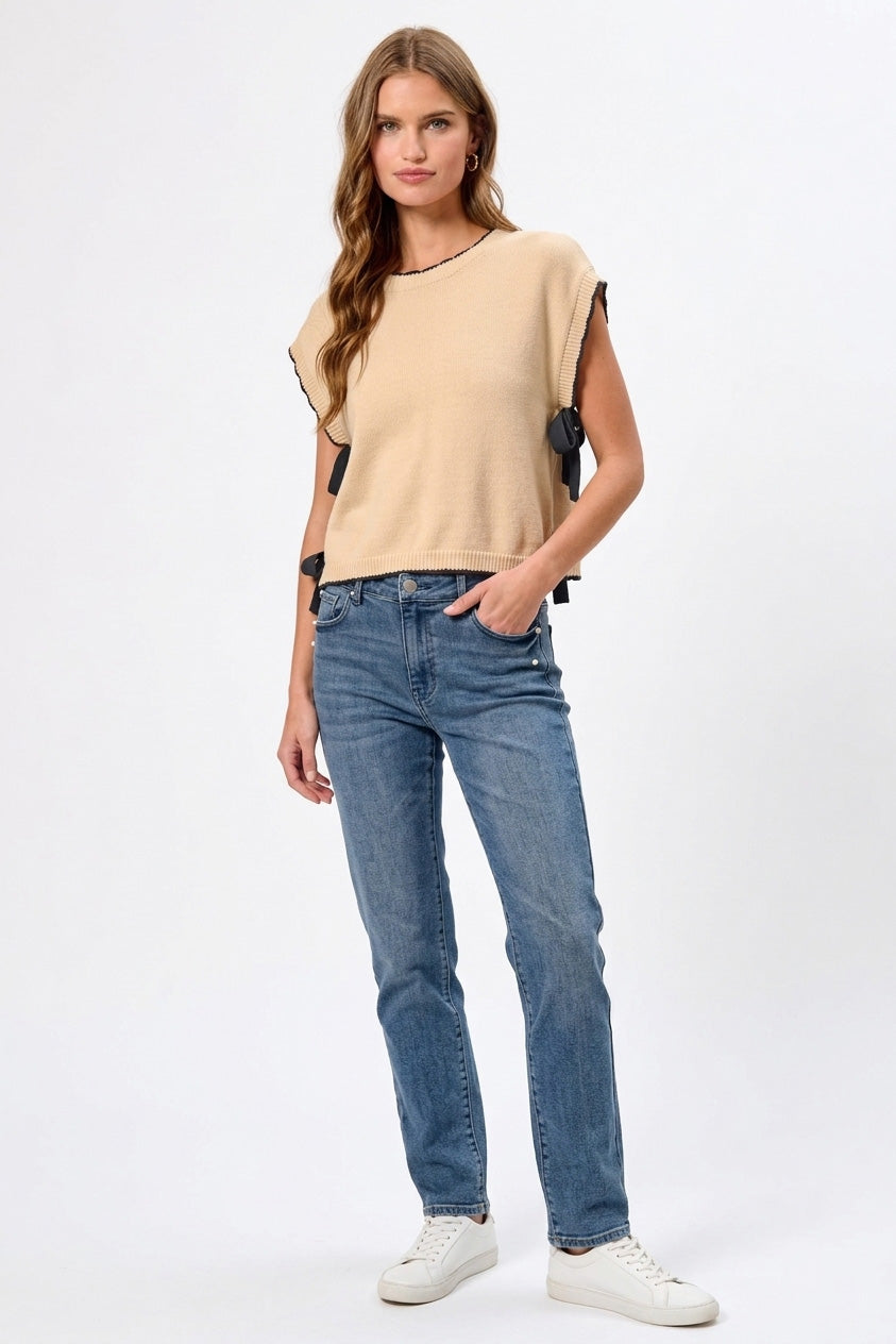 SO ME Lightweight Sweater Dolman Side Ribbon Tie Top Secondary image