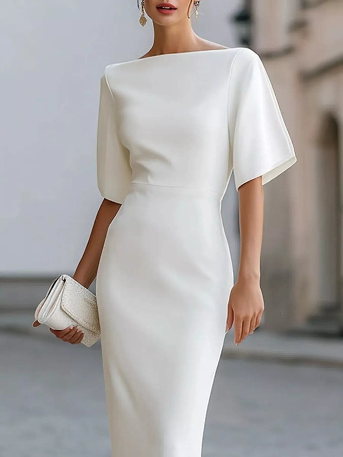 Half Sleeve Boat Neck Midi Dress Secondary image
