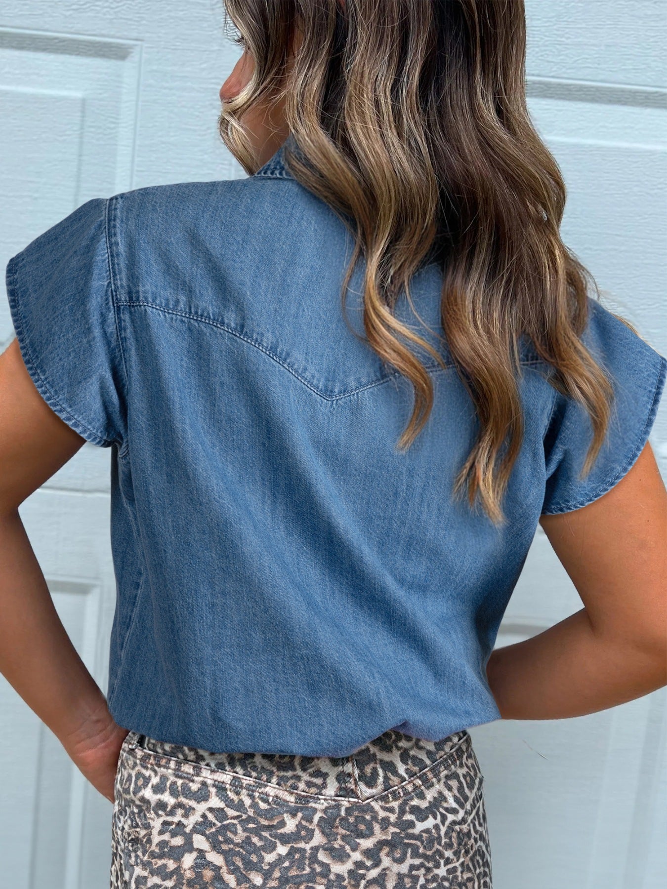 Ruffled Short Sleeve Denim Shirt Secondary image