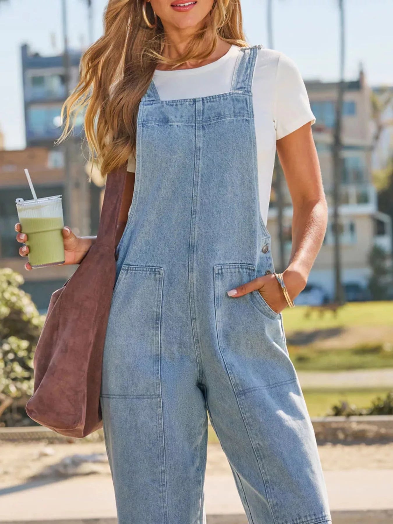 Wash Wide-Leg Denim Overalls Secondary image