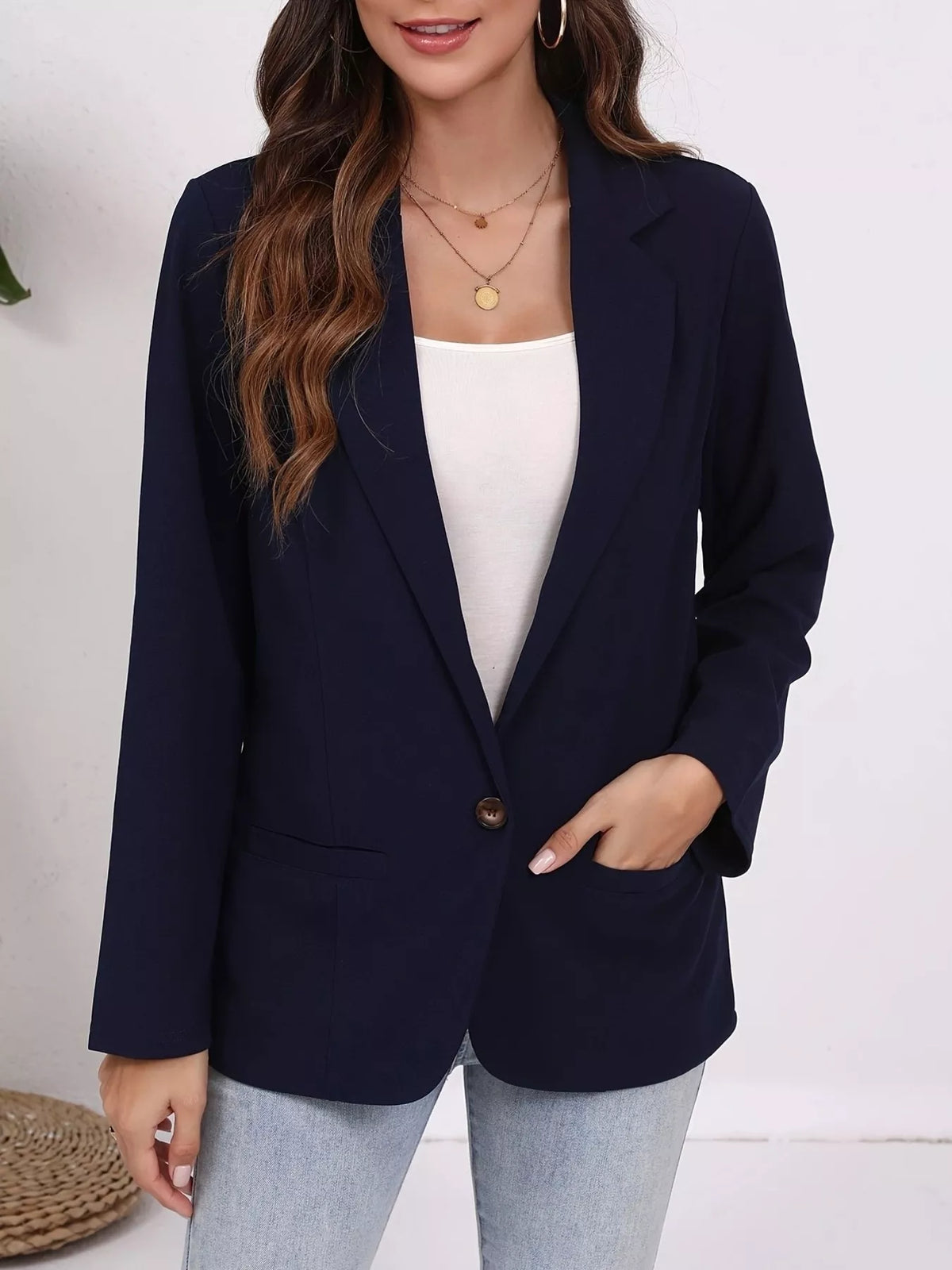 Plus Size Lapel Collar Single-Button Blazer - photo 6
