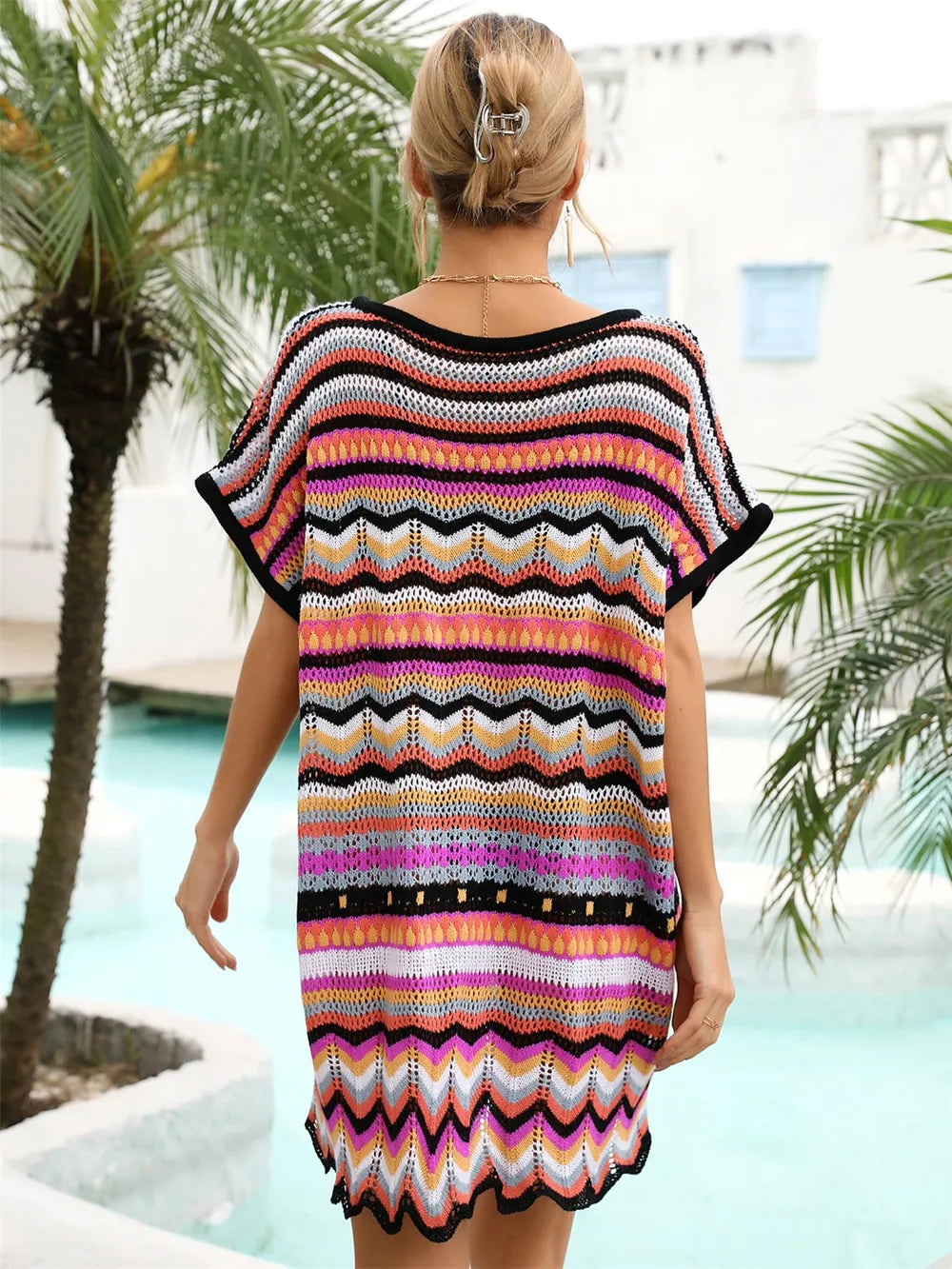 Angel Wings Rainbow Stripe Scalloped V-Neck Cover-Up Dress Secondary image