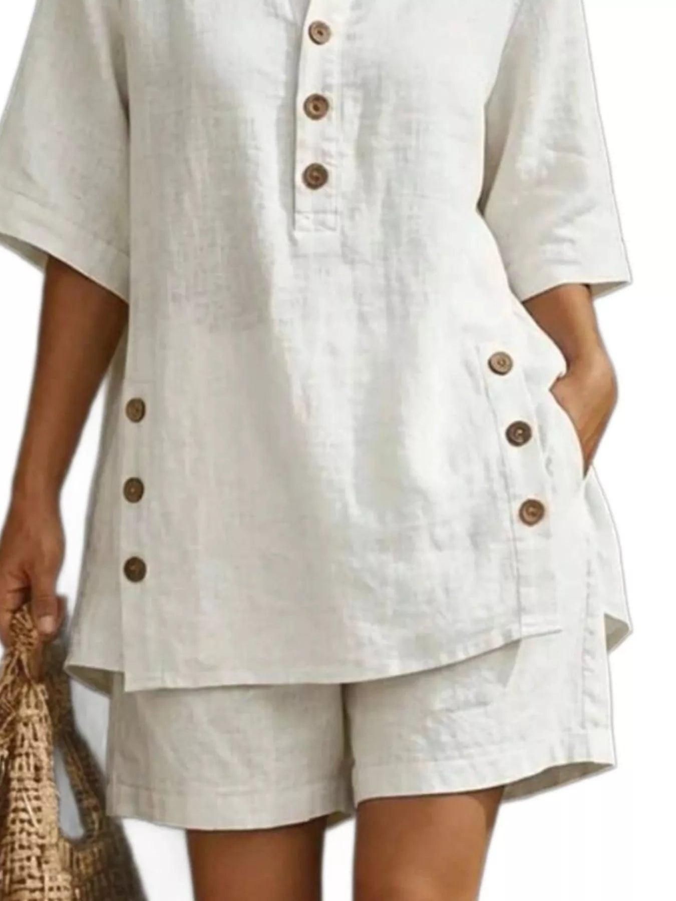 Full Size Casual Linen Button-Down Shirt & Shorts Set Plus Size Secondary image