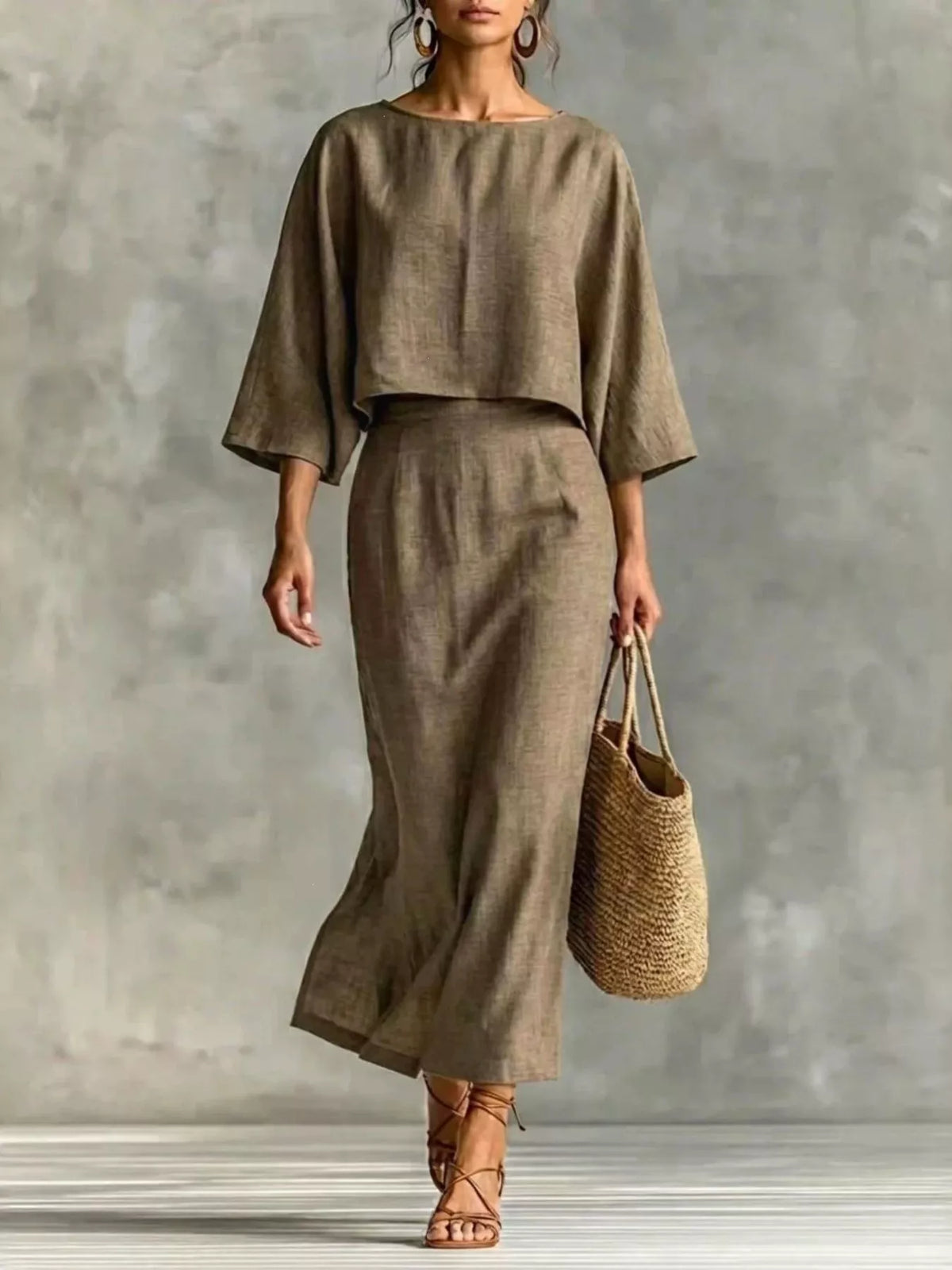 Full Size Solid Color Cropped Top and Midi Skirt Set Plus Size - photo 10