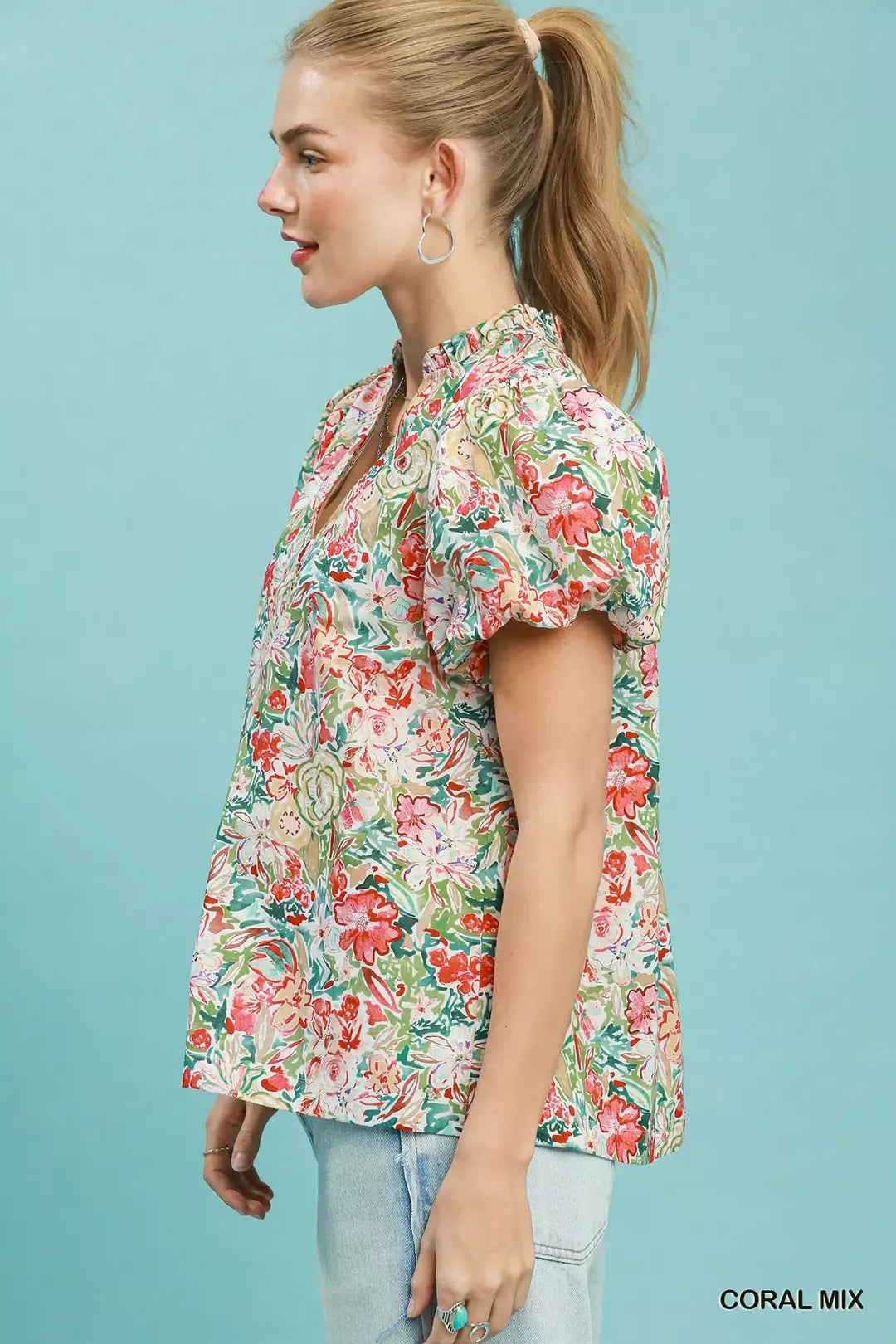 Umgee Floral Puff Sleeve Blouse Secondary image