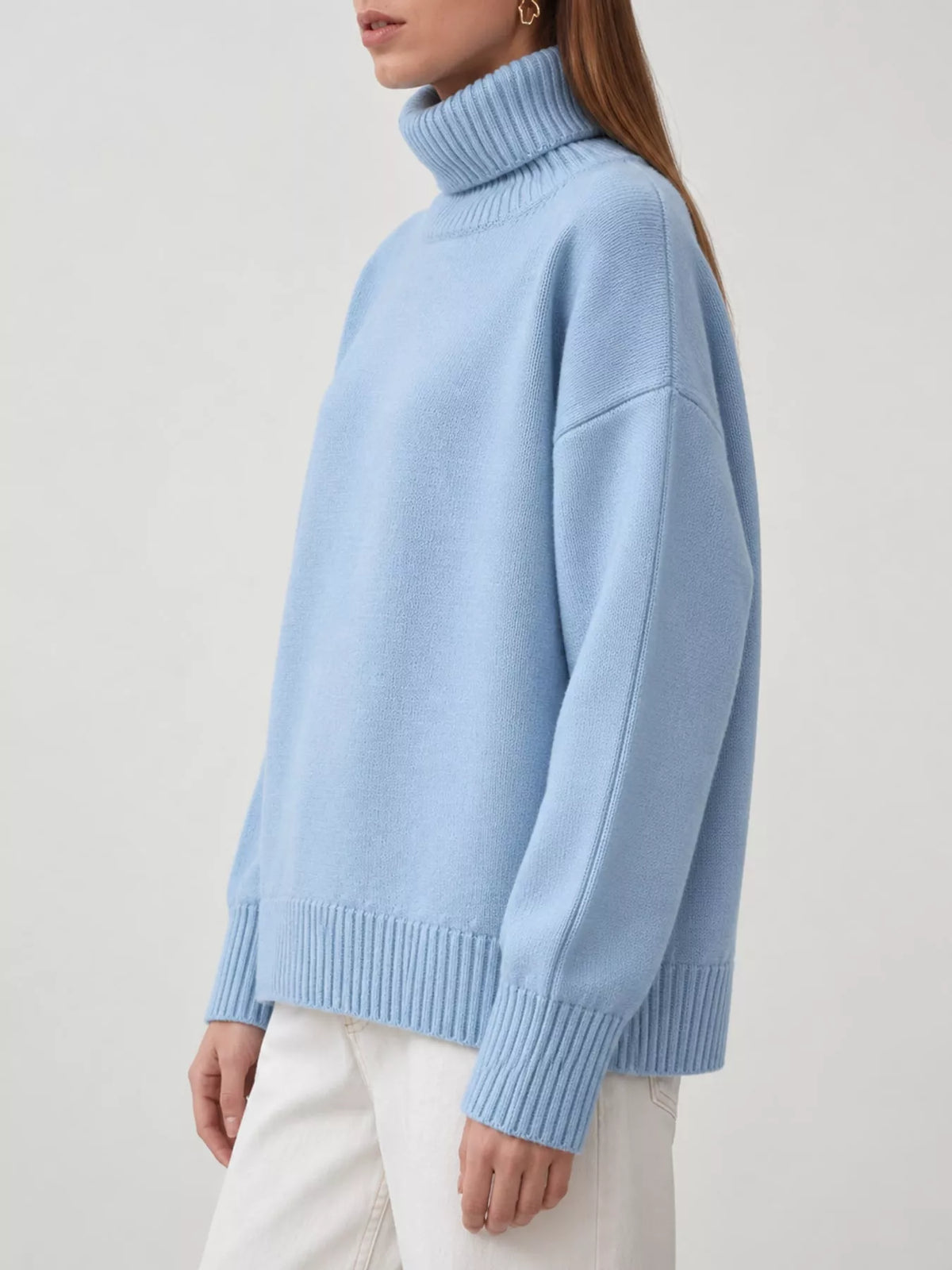 Women's Oversized Ribbed Turtleneck Sweater – Dropped Shoulder Relaxed Fit - photo 7