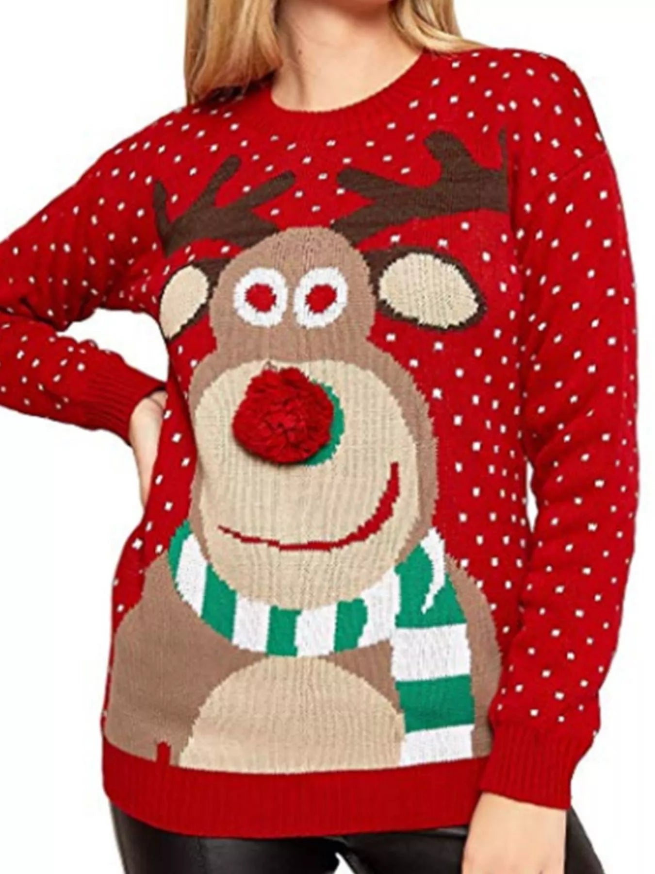 Christmas Reindeer Graphic Round Neck Sweater Secondary image
