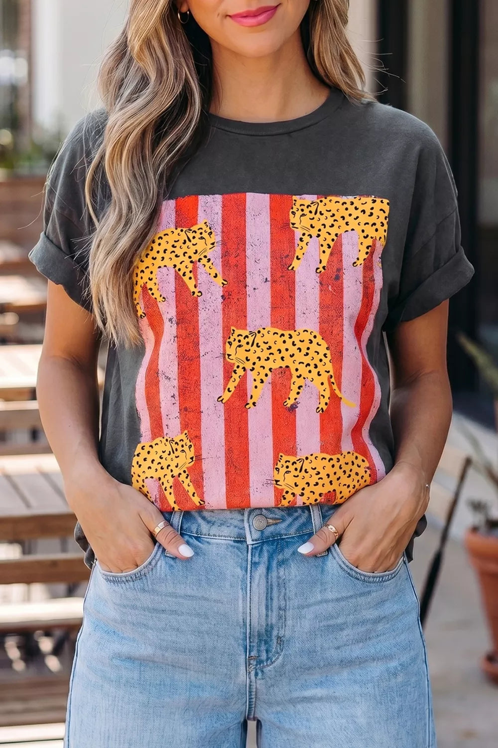 Cheetah Striped Print Retro Graphic Tee Secondary image