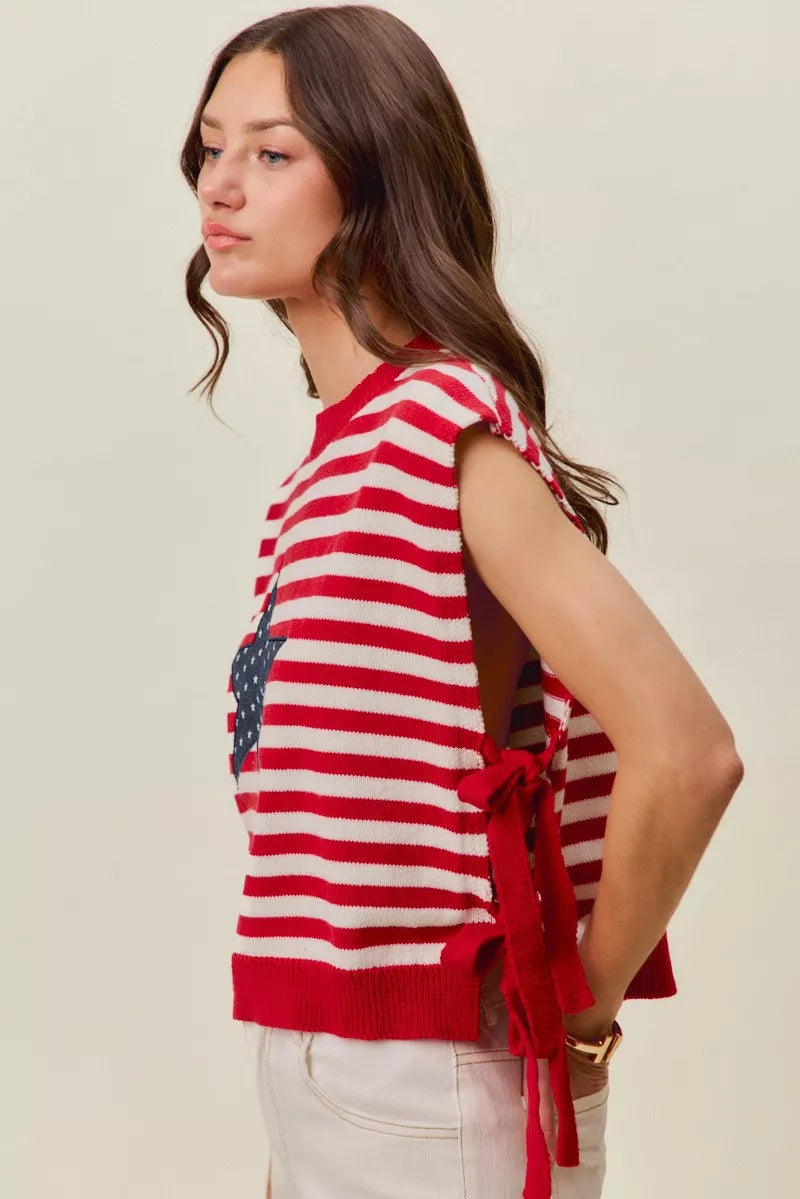 SO ME Stripe Star Patch 4th Of July Side Tie Vest Top Secondary image