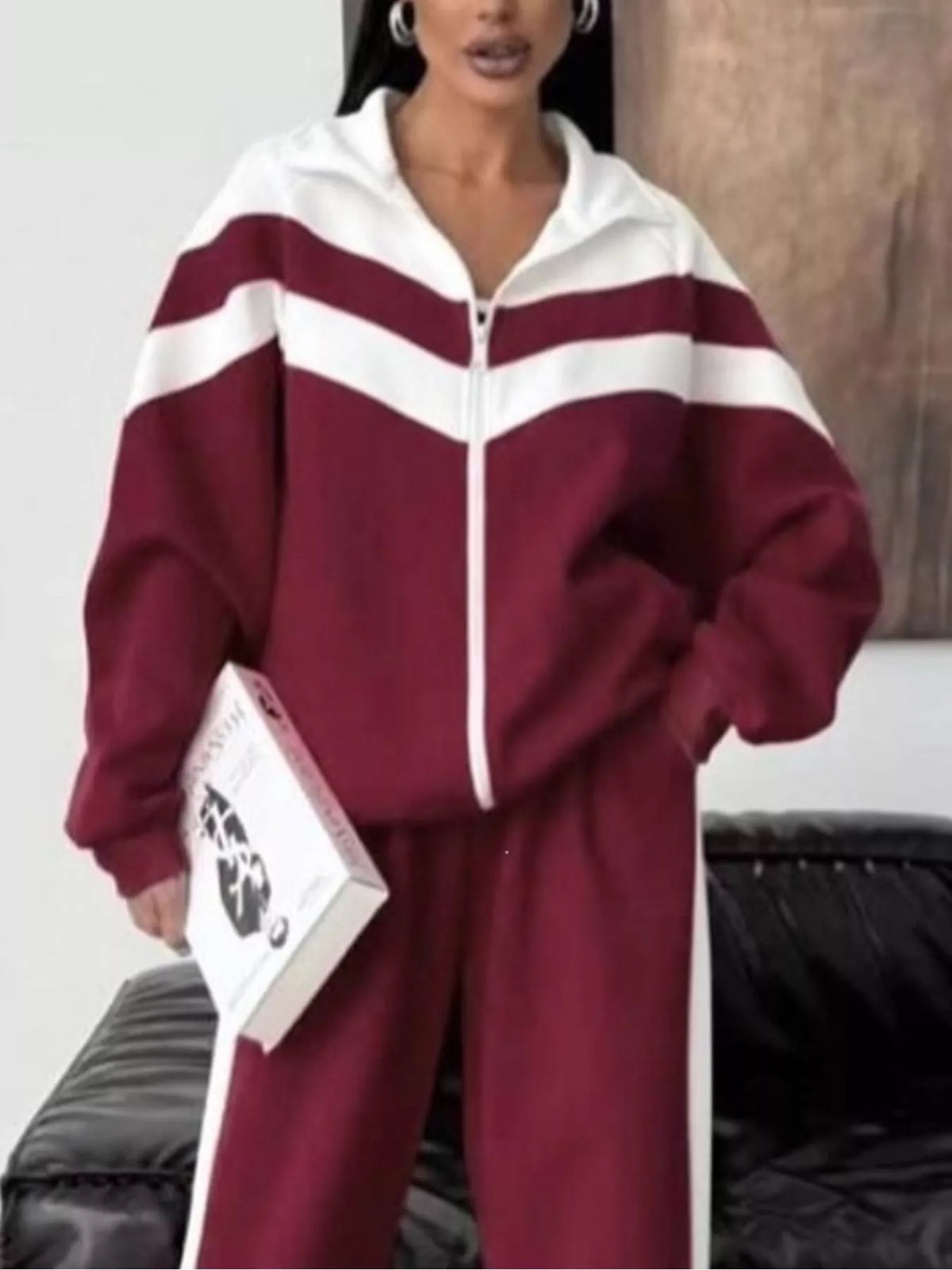 Color Block Zip-Up Outerwear and Pants Set - photo 12