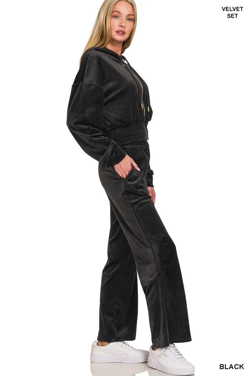 Zenana Velvet Zip Up Hoodie and Pants Set Secondary image