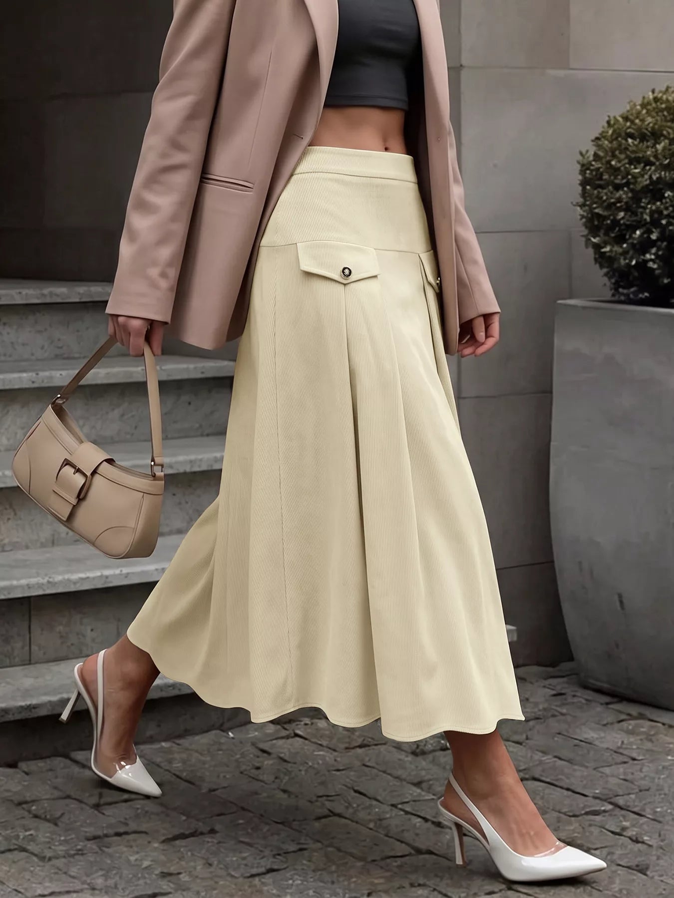 High Waist Pleated Midi Skirt Secondary image