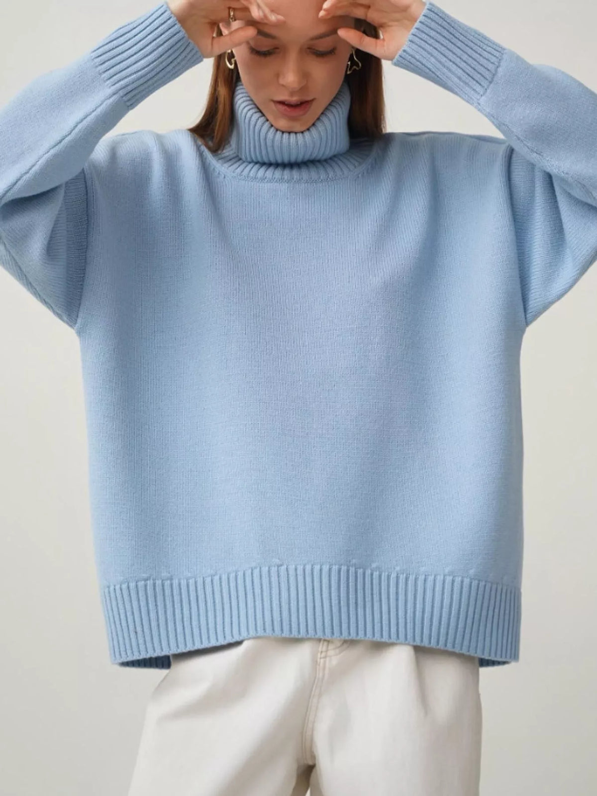 Women's Oversized Ribbed Turtleneck Sweater – Dropped Shoulder Relaxed Fit - photo 6