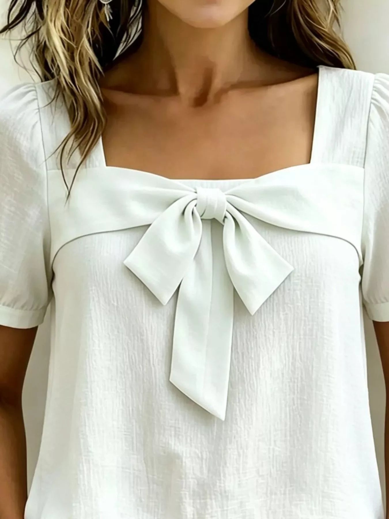 Bow Tie Square Neck Puff Sleeve Blouse Secondary image