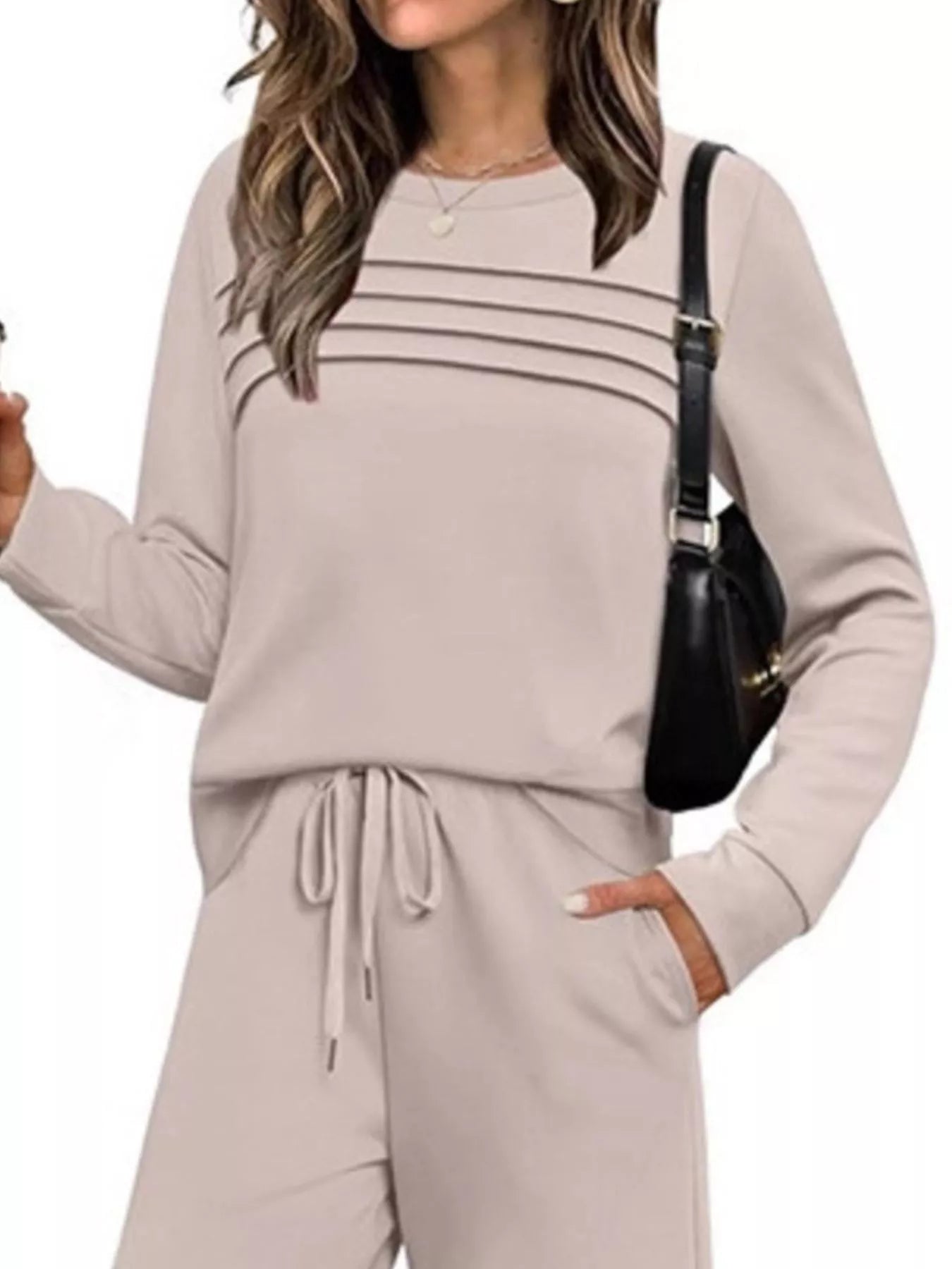 Full Size Casual Long Sleeve Crewneck Top and Drawstring Pants Set Plus Size Secondary image