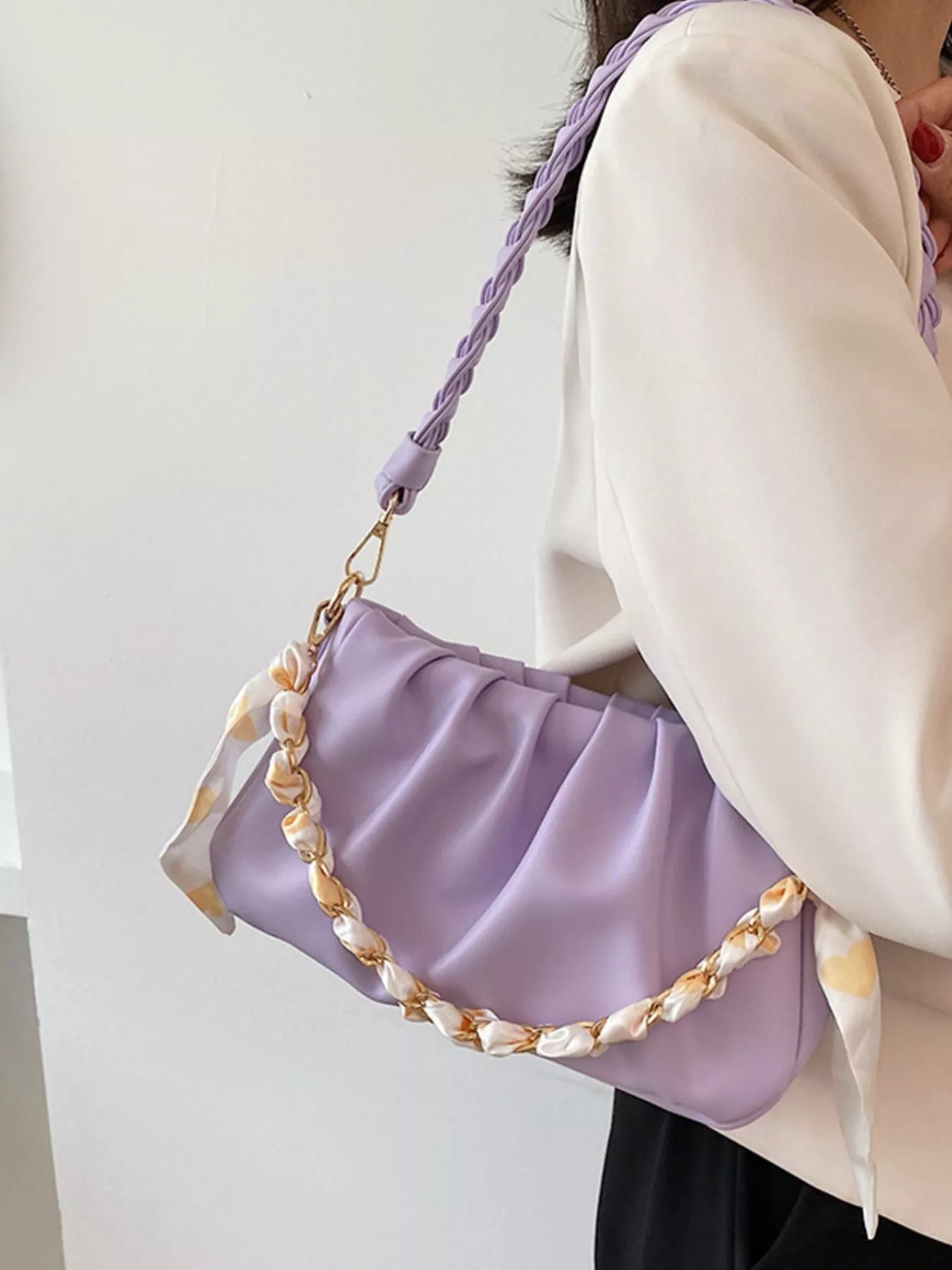 Ruched Braided Handle Shoulder Bag Secondary image