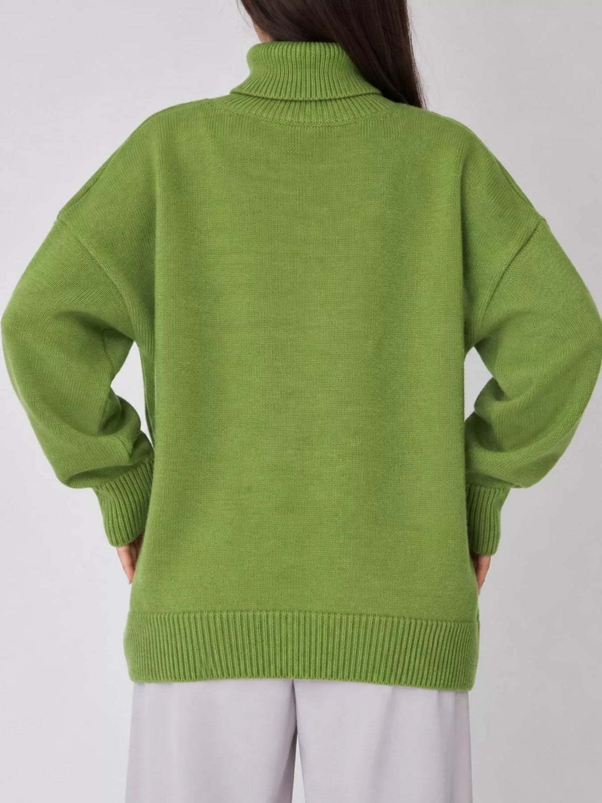 Women's Oversized Ribbed Turtleneck Sweater – Dropped Shoulder Relaxed Fit - photo 46
