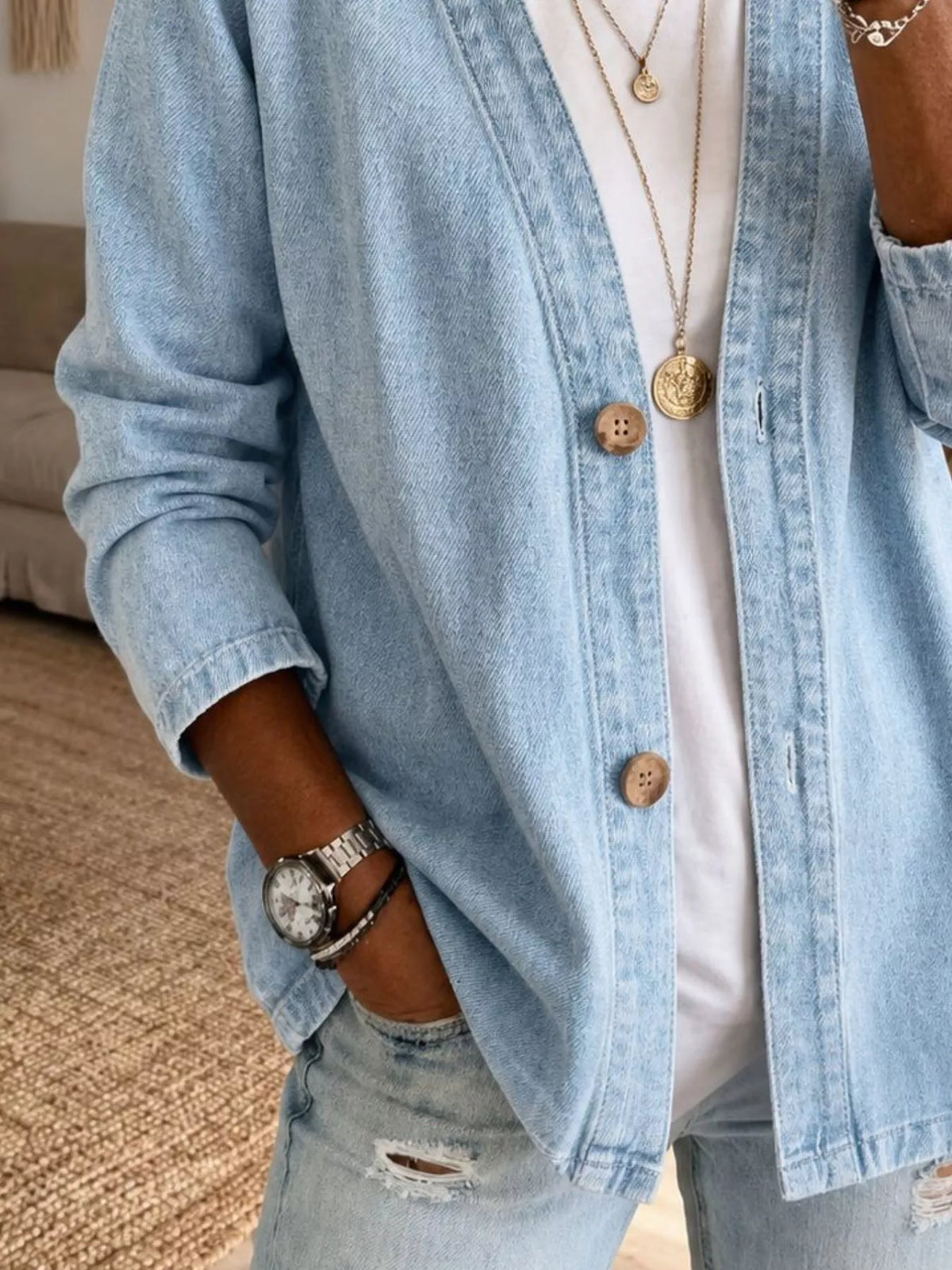 Women's V-Neck Button-Down Denim Jacket – Classic Cotton Jacket in 4 Colors - photo 2