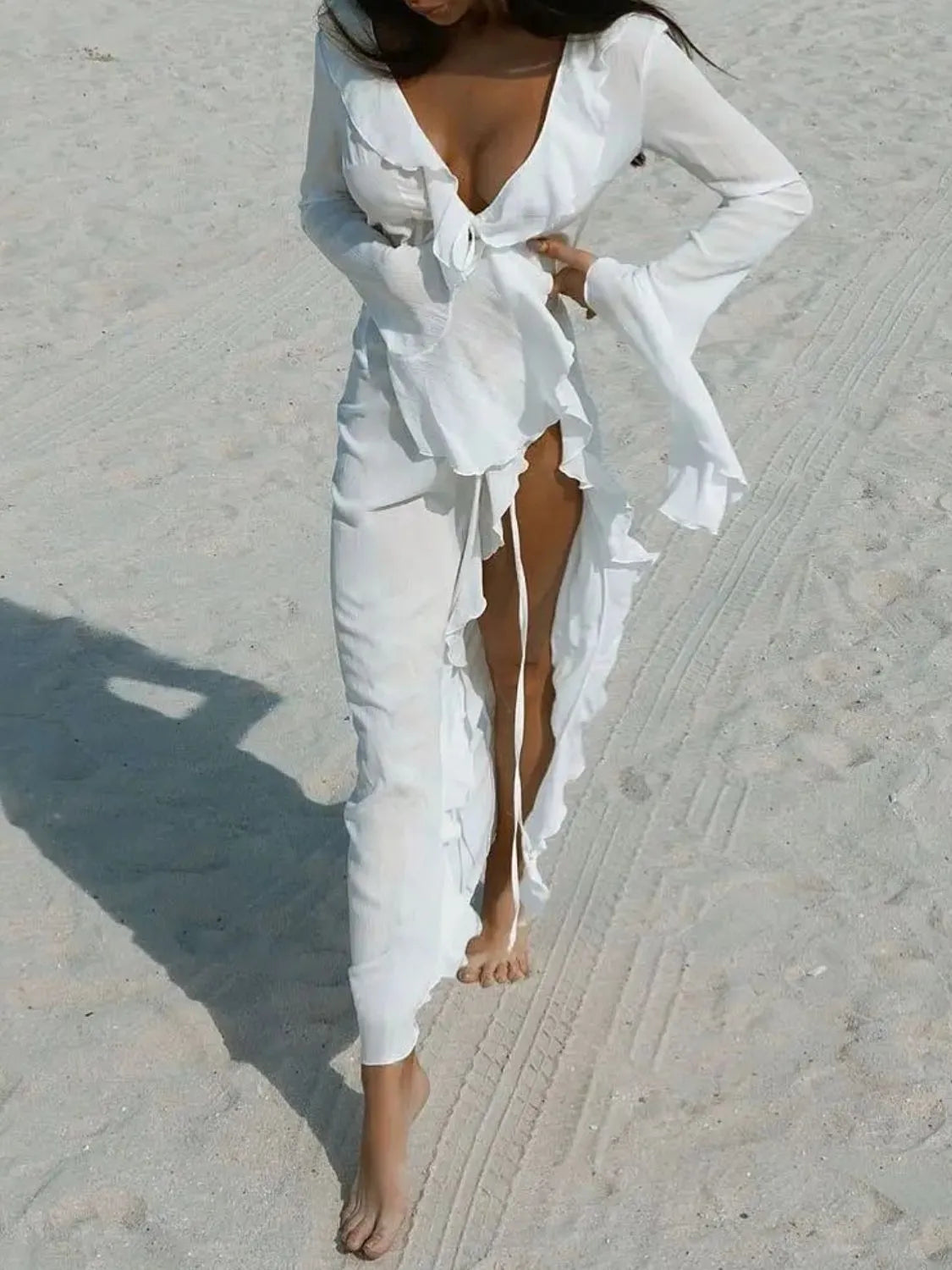 Ruffled Long Sleeve Cover-Up Dress Secondary image