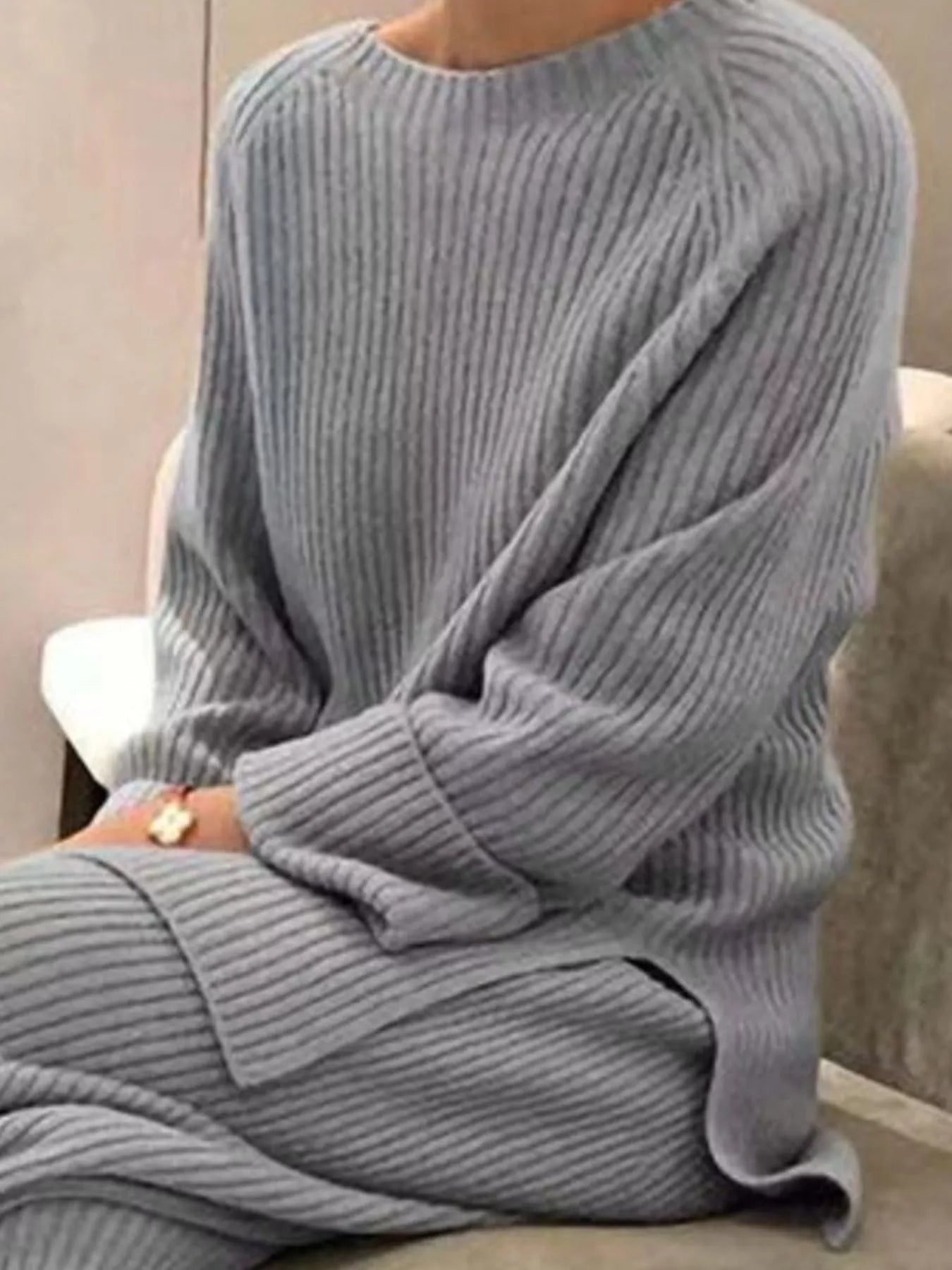 Full Size Ribbed Knit Relaxed Fit Top and Pants Sweater Set Plus Size Secondary image