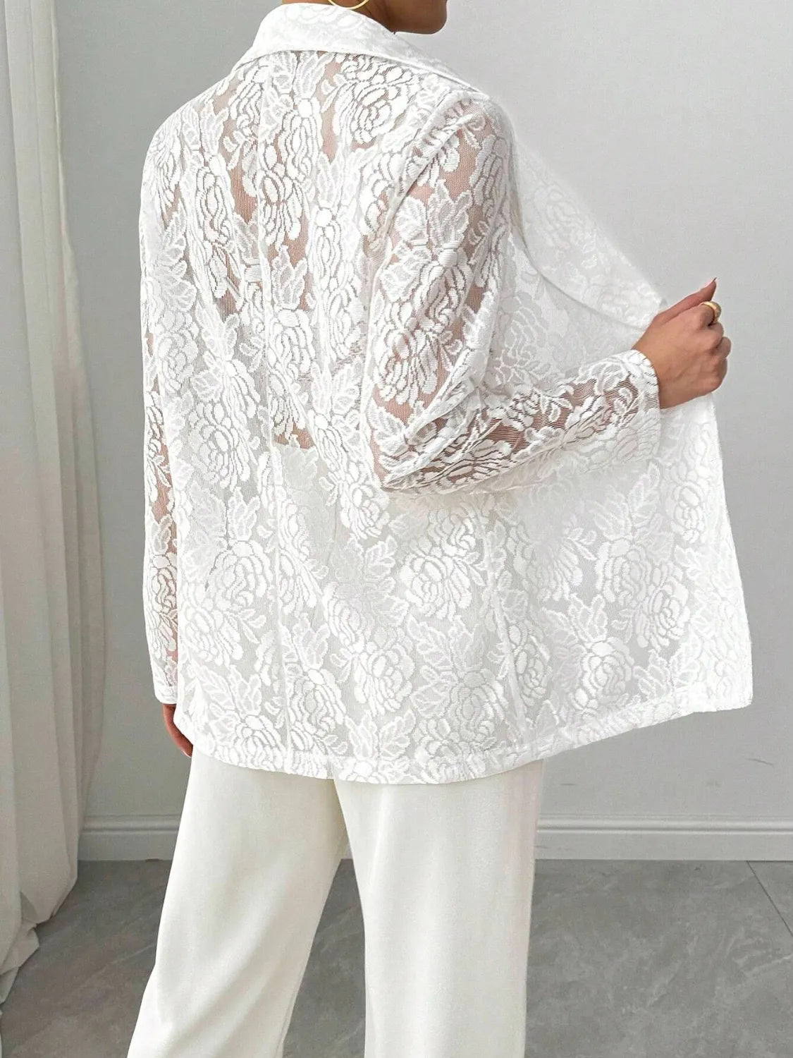 Lace Lapel Collar Long Sleeve Blazer Secondary image