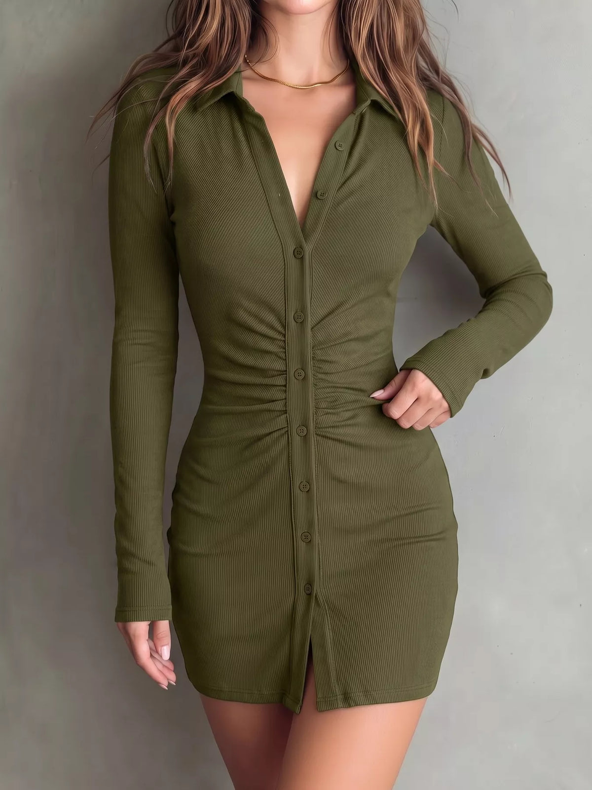 Button-Down Bodycon Mini Dress - photo 8